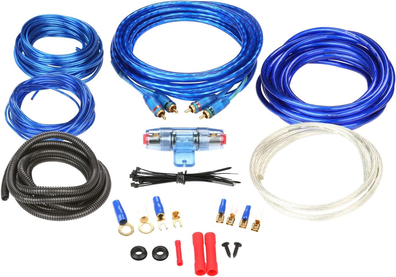 Raptor PKBL2 1000 Watt Installation 8 Gauge Blue/Silver Wire/RCAs