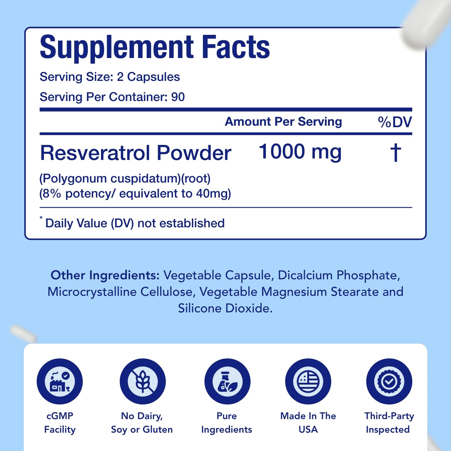 Resveratrol 1000mg Capsules | Vegan Friendly Resveratrol Supplement from Easy Absorption Antioxidant Japanese Knotweed for Skin Heart and Brain Support | Made in US cGMP Facilities (90 Day Supply) — Amazon image 4
