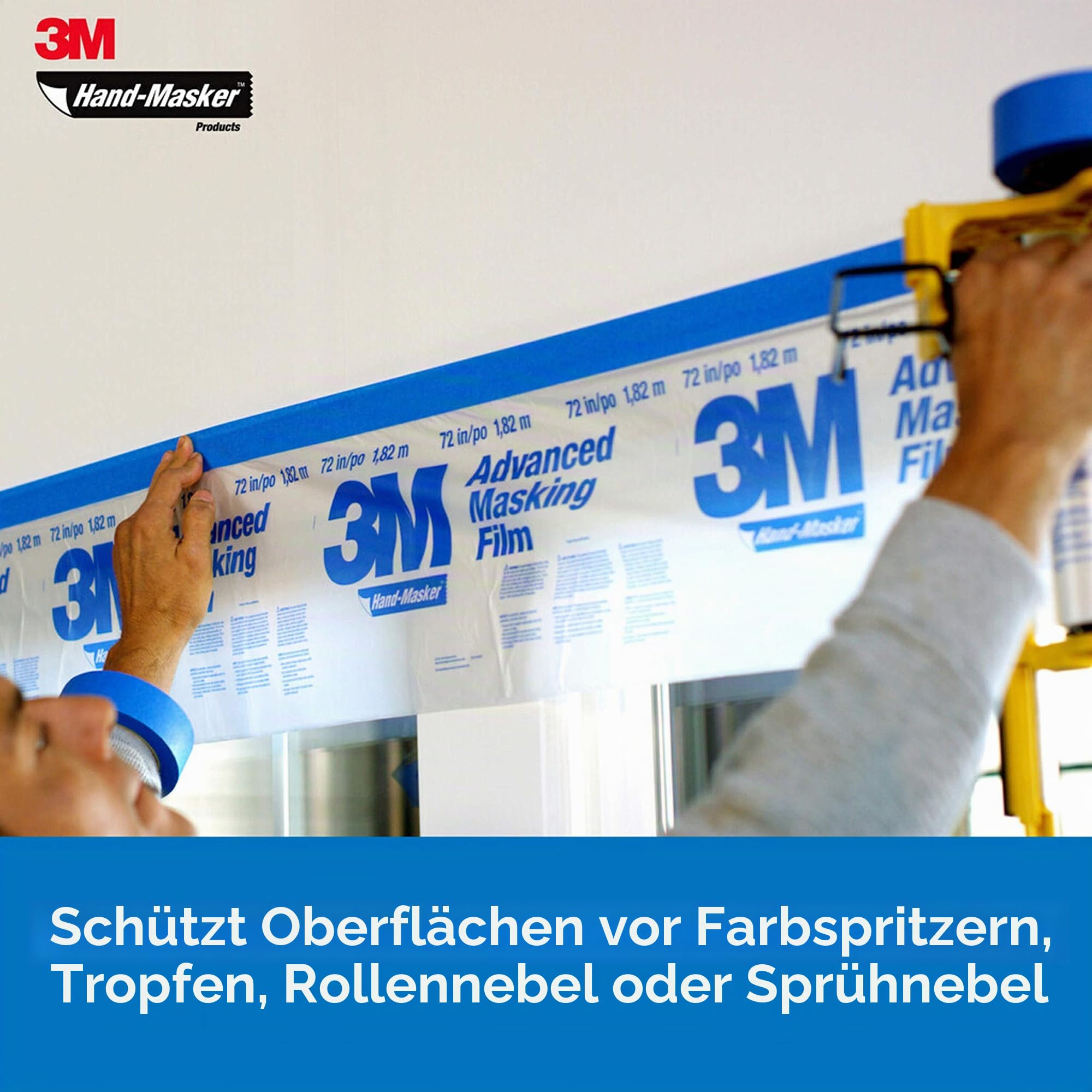 3M Hand-Masker Advanced AMF99-8C Abdeckfolie, 8 Rollen, 251,5 cm x 27,4 m, statische Haftung hält die Folie an Ort und Stelle, verhindert das Durchlaufen von Flüssigkeiten, abblätterfest, für den