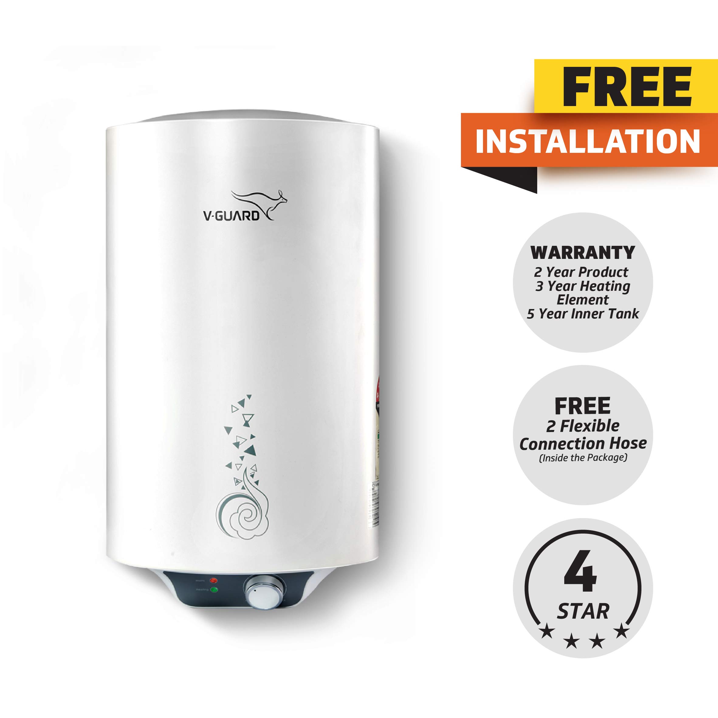 Buy v-guard water heater victo 15 litres - free installation with inlet and  outlet pipes,white Online at Low Prices in India - Amazon.in