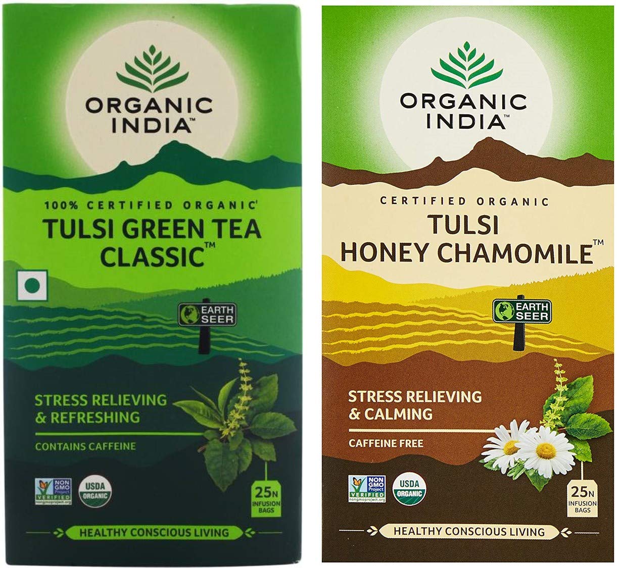 Organic India Tulsi Green Tea Classic 25 Tea Bags & Organic India Tulsi Honey Chamomile 25 Tea Bags (B07KN53BK1) Amazon Price History, Amazon Price Tracker