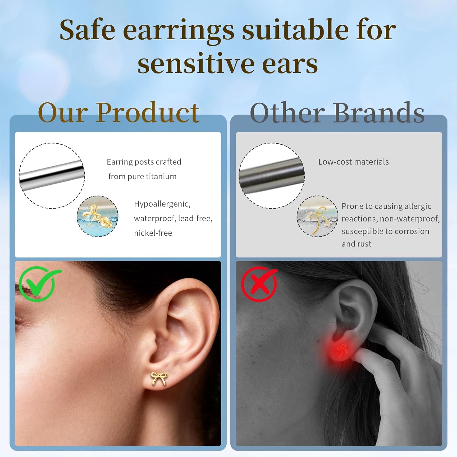 Limerencia Bow Earrings F136 Titanium Tiny Bow Studs Small Cute Bowknot post Stud Earrings Gold Silver Tone for Teens Sensitive Ears - Image 4