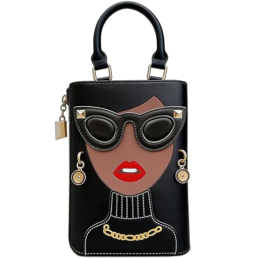 Novelty Unique 3D Lady Face PU Leather Top Handle Satchel Handbags for Women Funky Tote Purse Hobo Crossbody Shoulder bags (Black)
