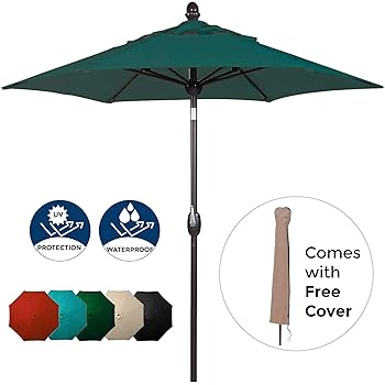 Amazon Com Sorara 7 5ft Patio Umbrella Outdoor Umbrella Patio Market Table Umbrella With Push Button Tilt Crank Umbrella Cover For Garden Lawn Deck Backyard Pool Green Garden