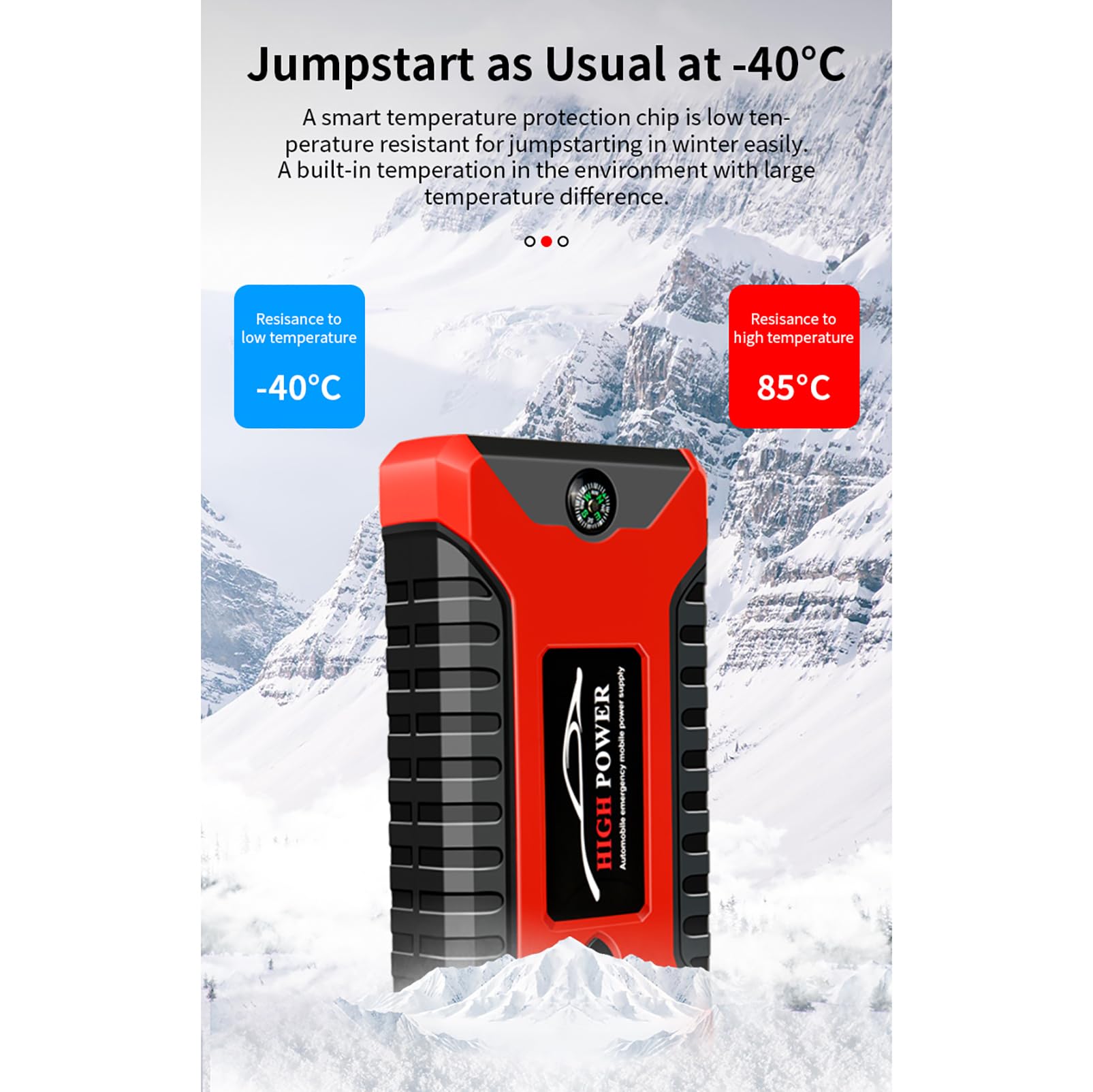 Arrancador de Batería de Coche, Arrancador de Emergencia de Carga Rápida USB, Brújula Portátil con Puertos USB, Elevador de Batería Automático Portátil de 12V