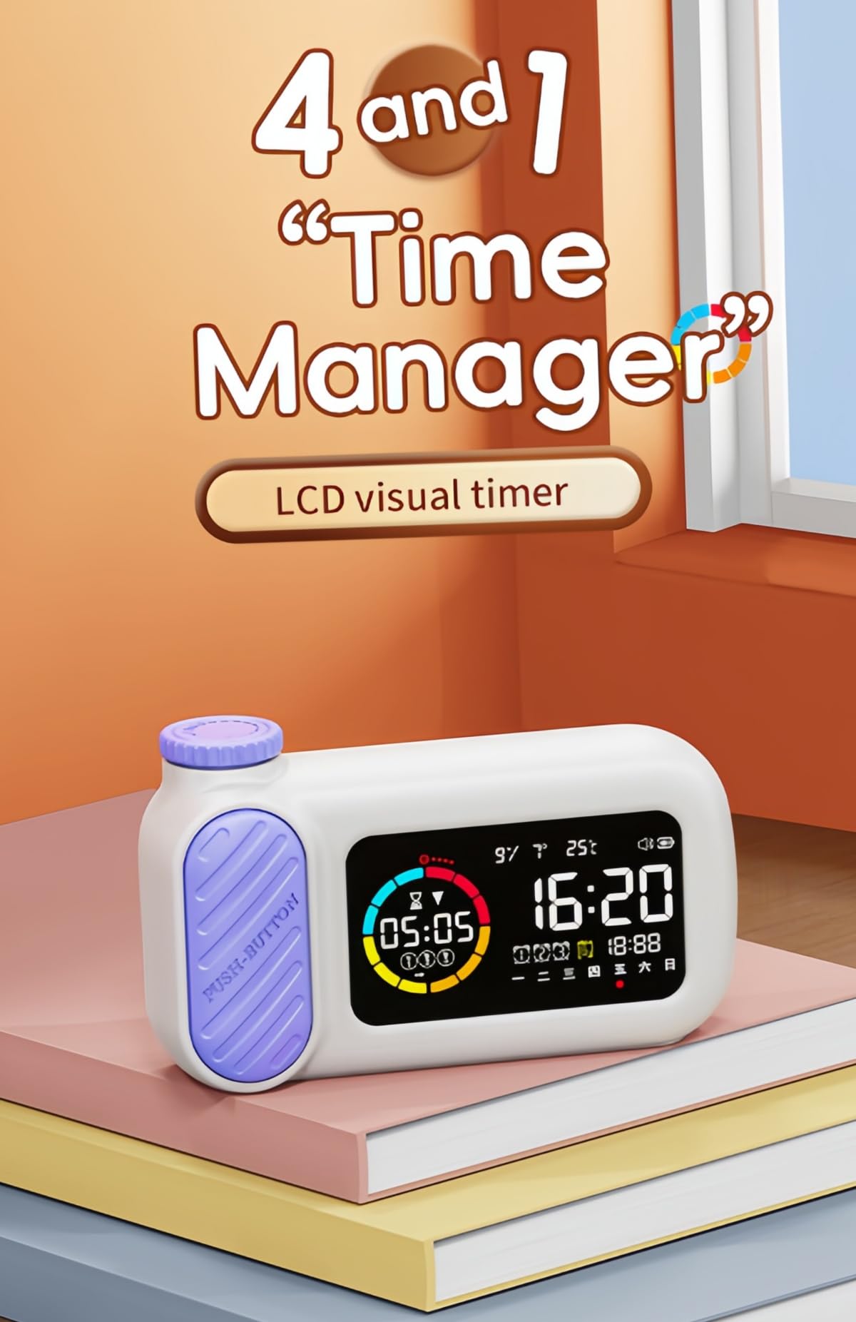 Reloj Despertador con Temporizador Visual de diseño Creativo, gestor de Tiempo Inteligente con Cuenta Regresiva, autodisciplina, Regalo Ideal para Amigos. (Morado)
