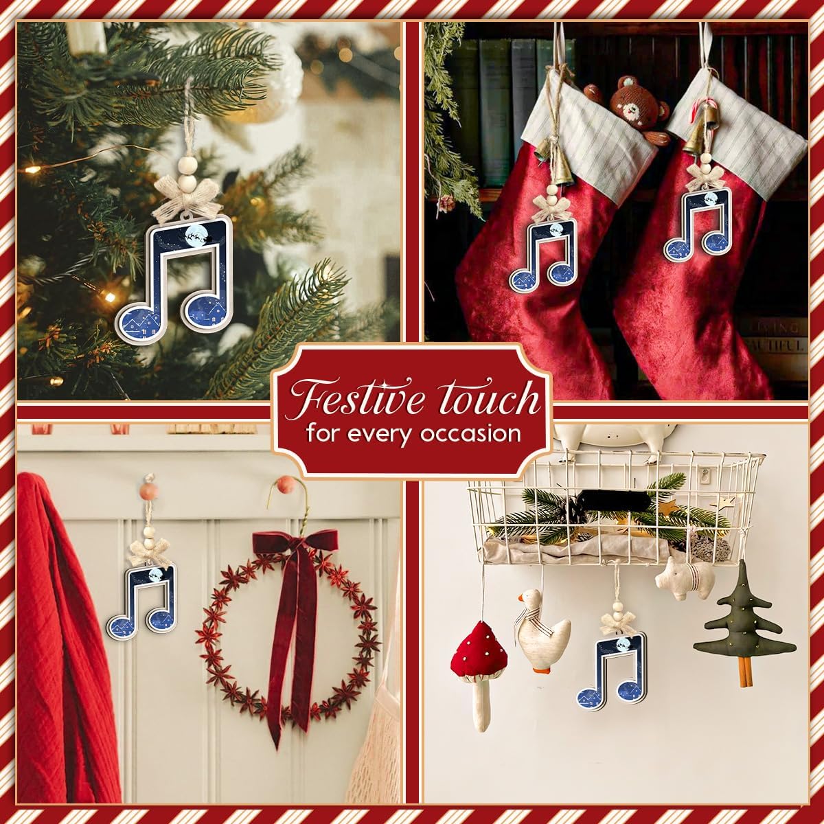 Music Note Xmas Ornament - Musical Notes Ornaments for Musicians, Music Lovers, Men & Women - Santa Secret, Gift Exchange Idea - Chirstmas Night Song Themed Decorations, 2 Layer Wood - Image 5