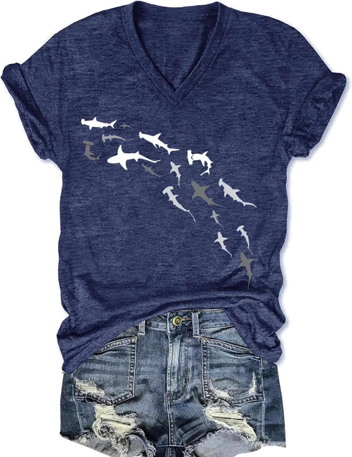 Womens Vneck boho floral graphic tees casual summer tops