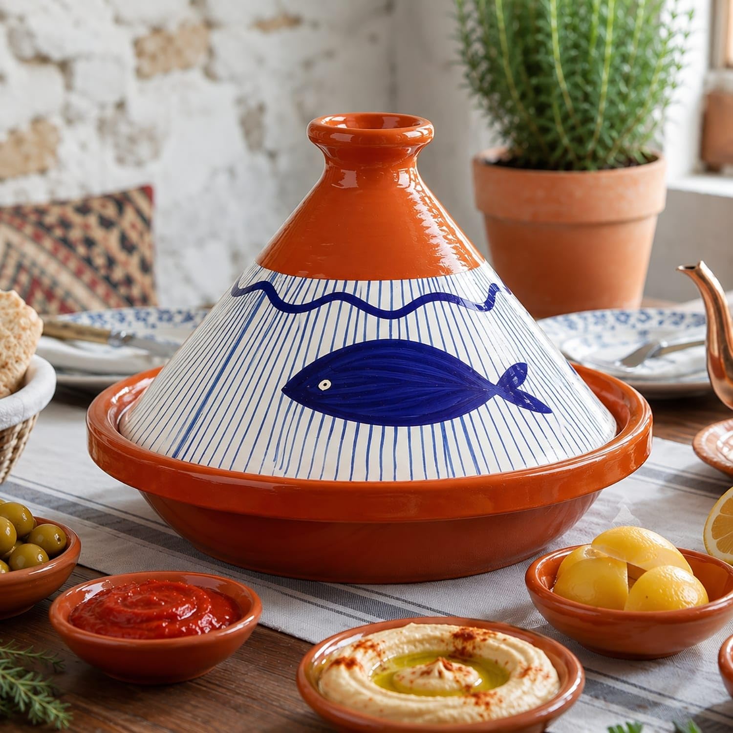 Tajine aus Terracotta XL 32 cm – authentischer ethnischer marokkanischer/tunesischer Topf mit kostenlosem E-Book 2907260902
