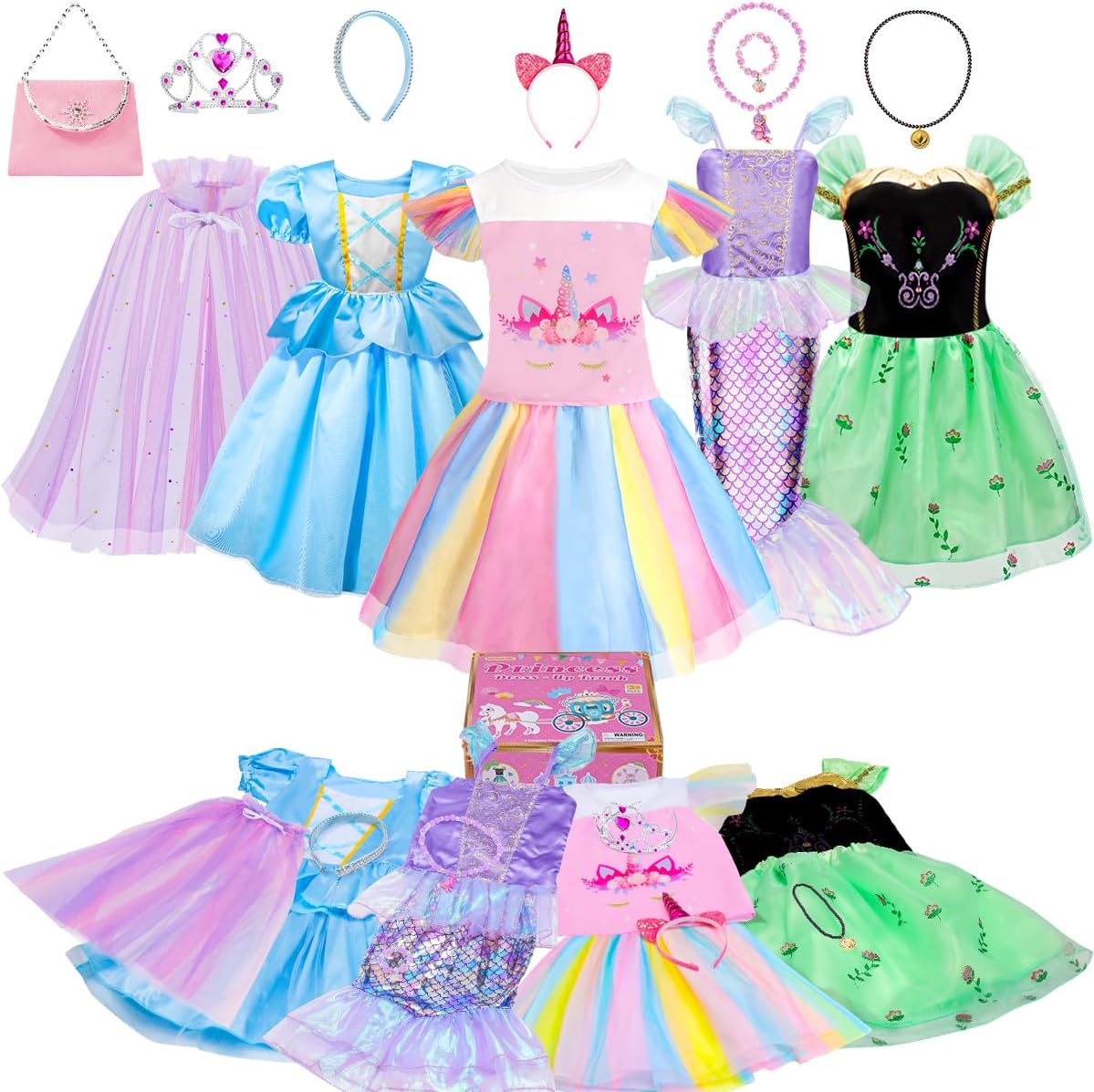 Princess Dress Up - Dress Up Clothes for Girls with Toys,Christmas Birthday Gift for Toddler Girls 3,4,5,6,7,8 Years