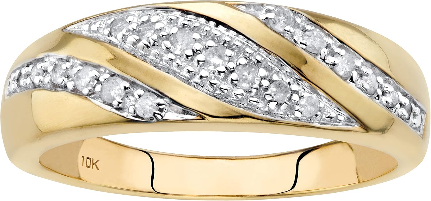 PalmBeach Men's 10K Yellow Gold Round Genuine Diamond Diagonal Ring (1/5 cttw, I Color, I3 Clarity) Sizes 8-13