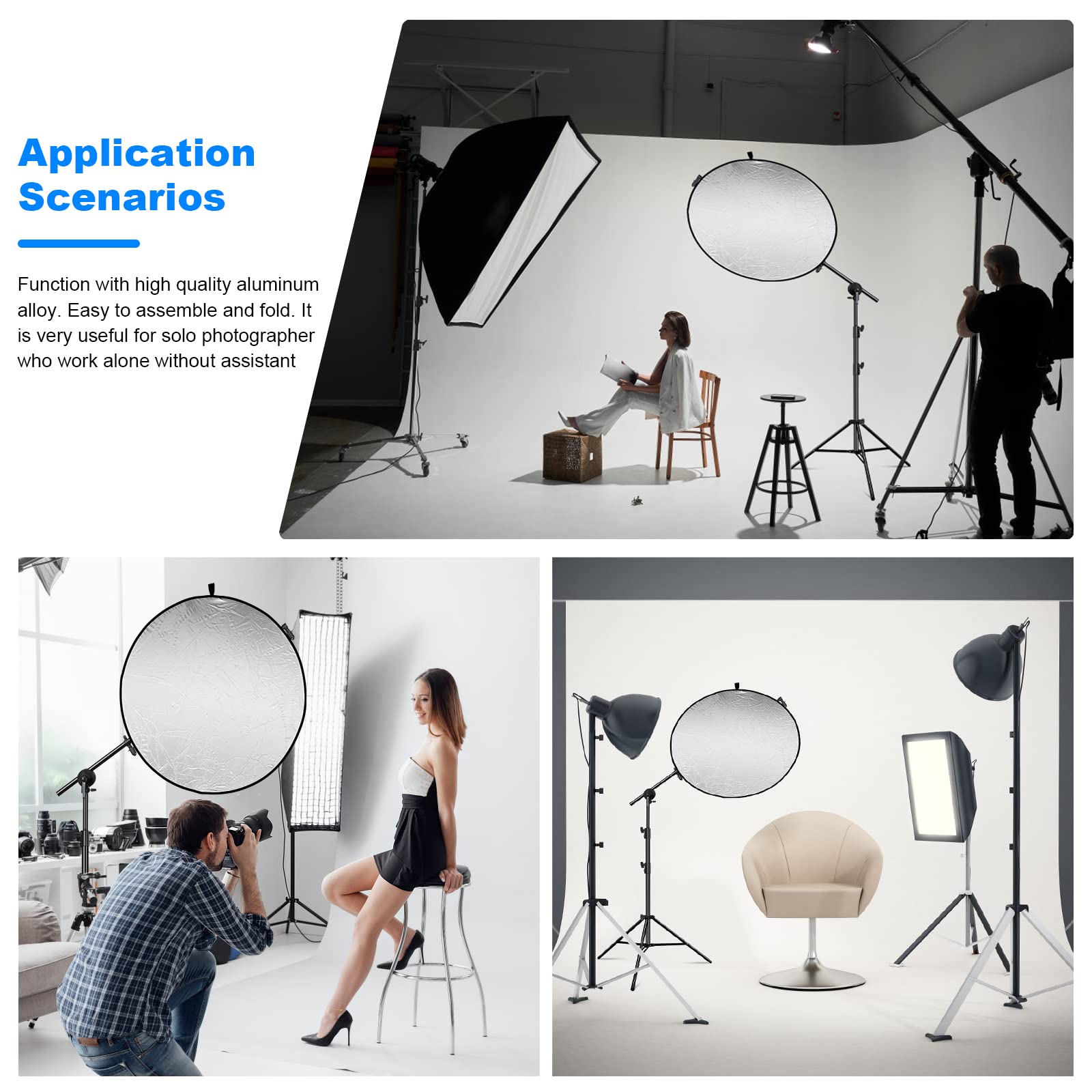 soonpho Reflektorhalter Ausziehbarer Auslegerarm 66-170cm, Aluminium Reflektorhalter mit 360 Grad Drehung, Schwarz, Extendable Reflector Holder für Fotostudio Lichtstativ