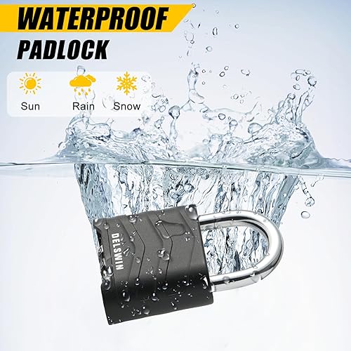 Miniatura 7 de DELSWIN Paquete de 3 candados de combinación grande, 4 dígitos reiniciables con grillete de acero endurecido, cuerpo de aluminio de seguridad,