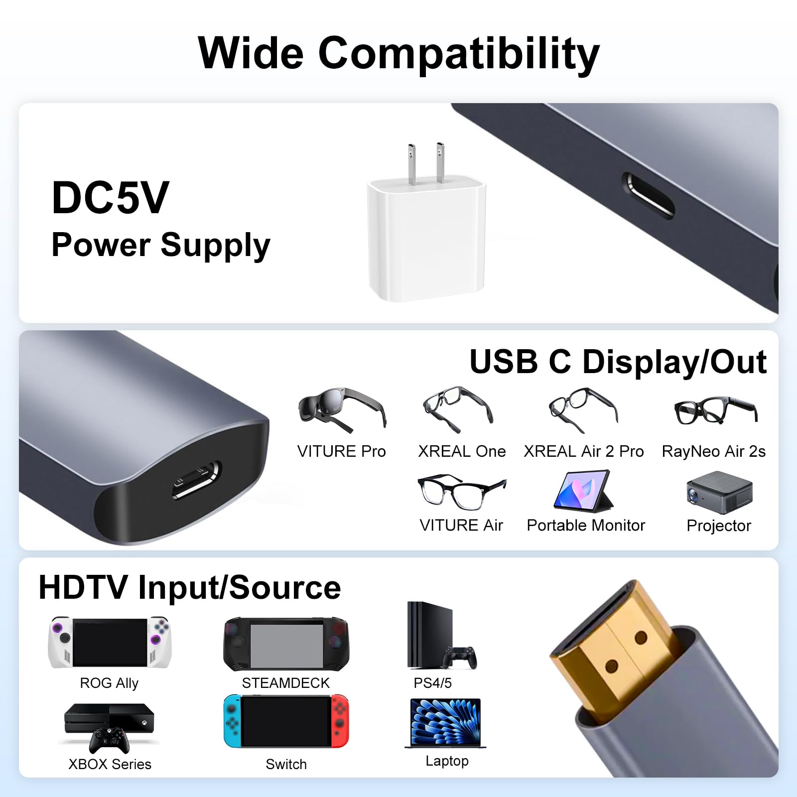 Adaptateur HDMI vers USB C 4K @ 60 Hz, convertisseur HDMI vers USB-C actif avec puce LT6711A, boîtier en aluminium, Plug & Play pour moniteur, projecteur, écran AR, systèmes Windows