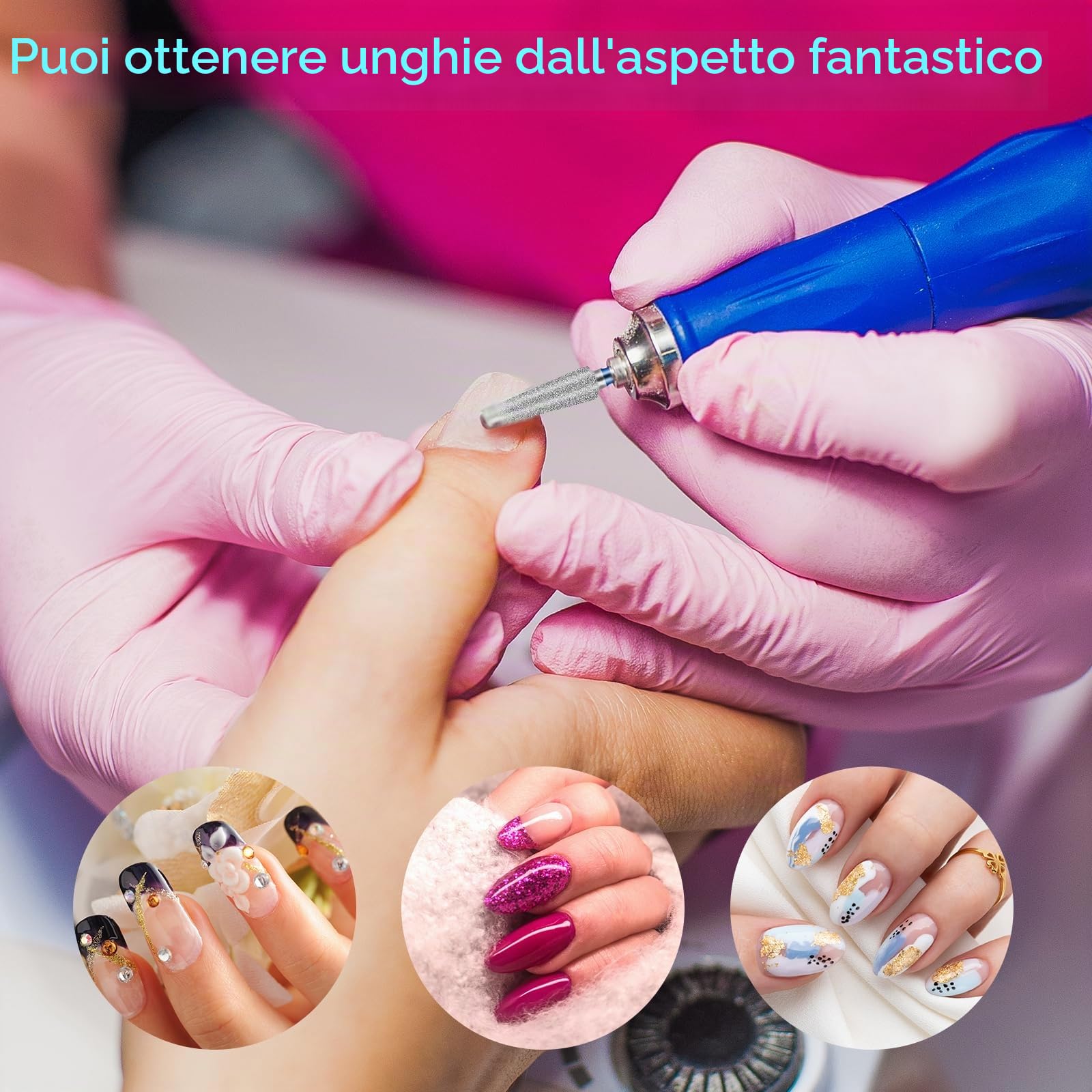 Qianyu Set di 3 punte per fresa per unghie, in lega di tungsteno, per unghie, in metallo duro, per rimuovere le cuticole, gel acrilico, testine abrasive professionali per manicure pedicure