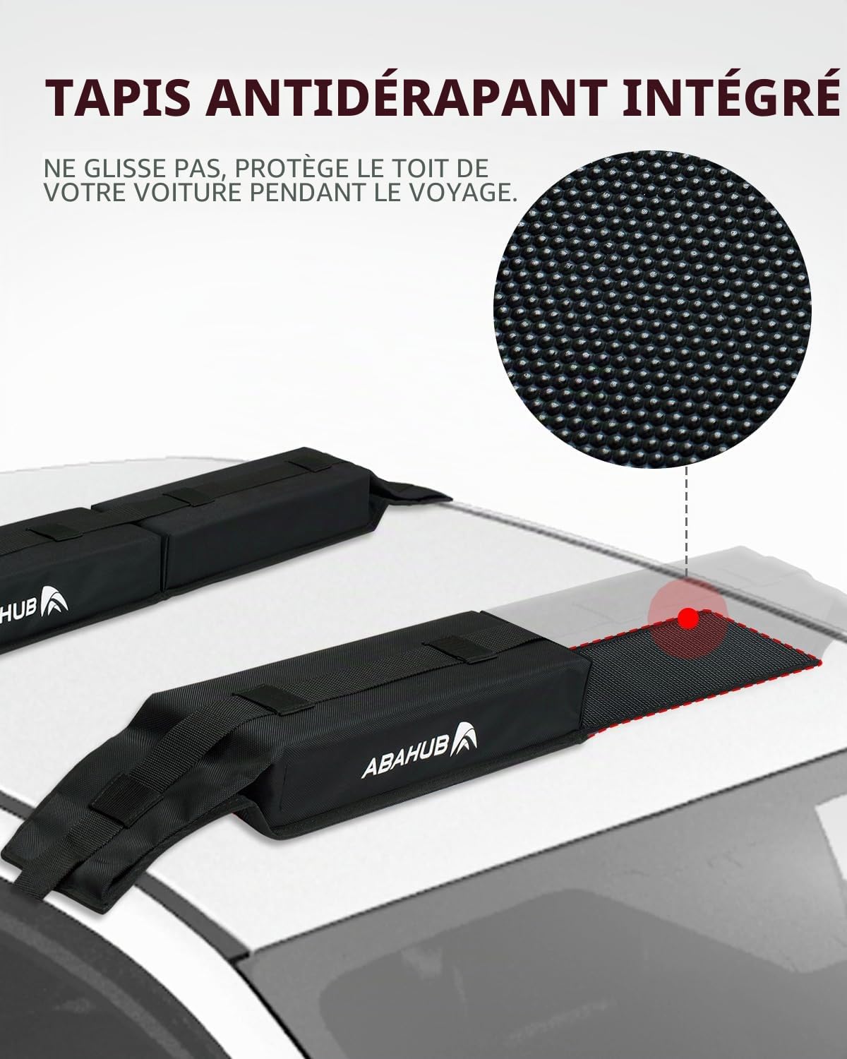 Abahub Coussinets Toit Souples pour Planche Surf, Sup, Kayak, Canoë | avec 4 Sangles D’Arrimage, 2 Cordes D’Arrimage, 2 Bouclese Capot Et Sac Rangement (à Utiliser sans Barre Transversale)