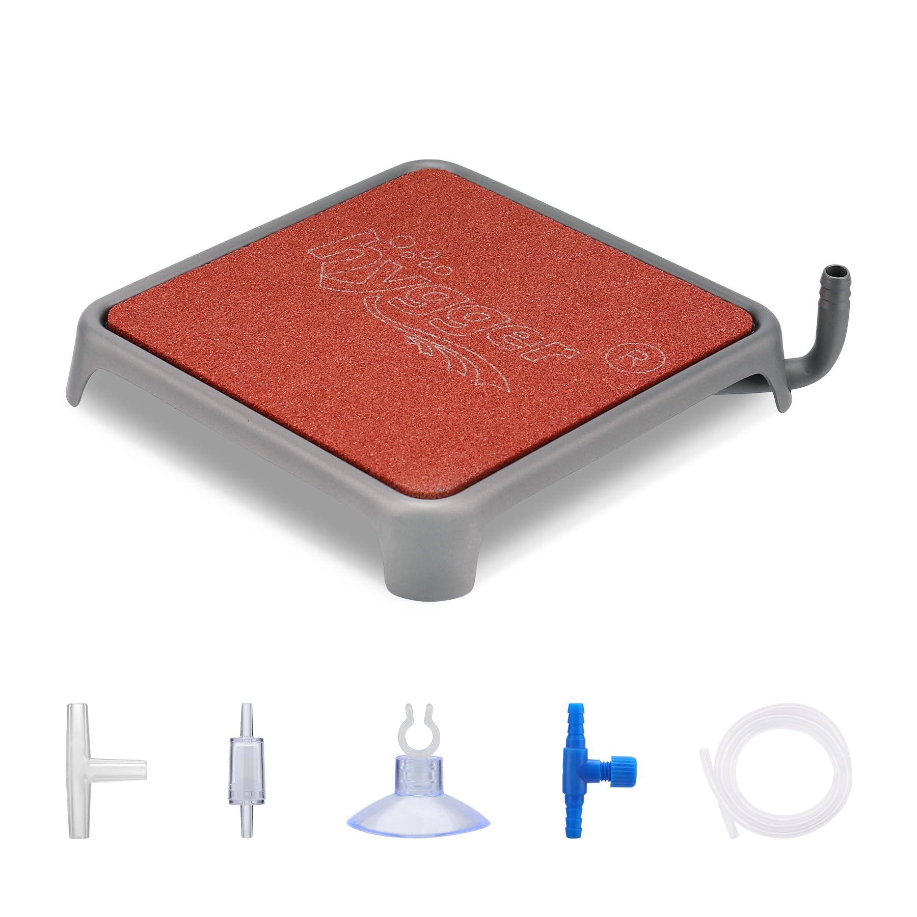 hygger Sprudelstein für Aquarium, Luftausströmer Aquarium Luftstein, Aquarium Ausströmer Sauerstoffstein Sprudler Set, Rot, Quadratisch Geformt, mit alle Zubehör, 42mm