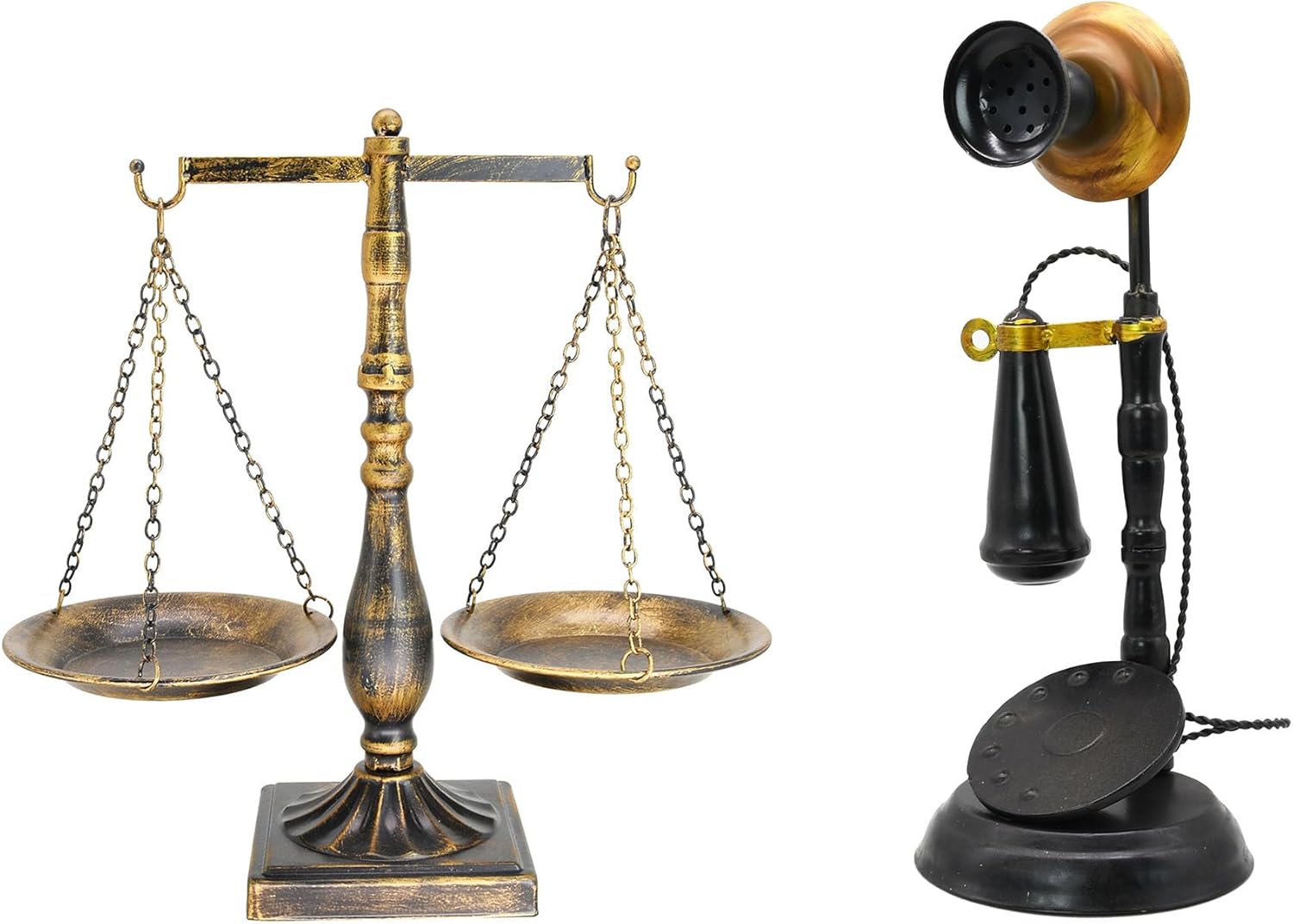 Owlgift Vintage Style Metal Libra Jewelry Display Tray & Vintage Iron Candlestick Telephone Decor