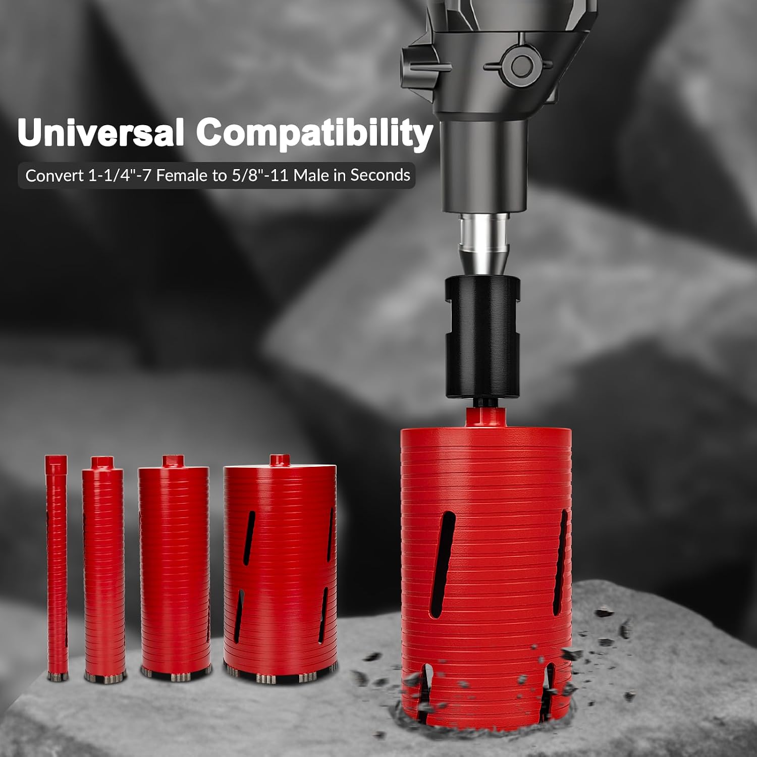 Core Drill Bit Adapter 1 1/4"-7 Female to 5/8"-11 Male, for Use with Diamond Core Bits (Standard)