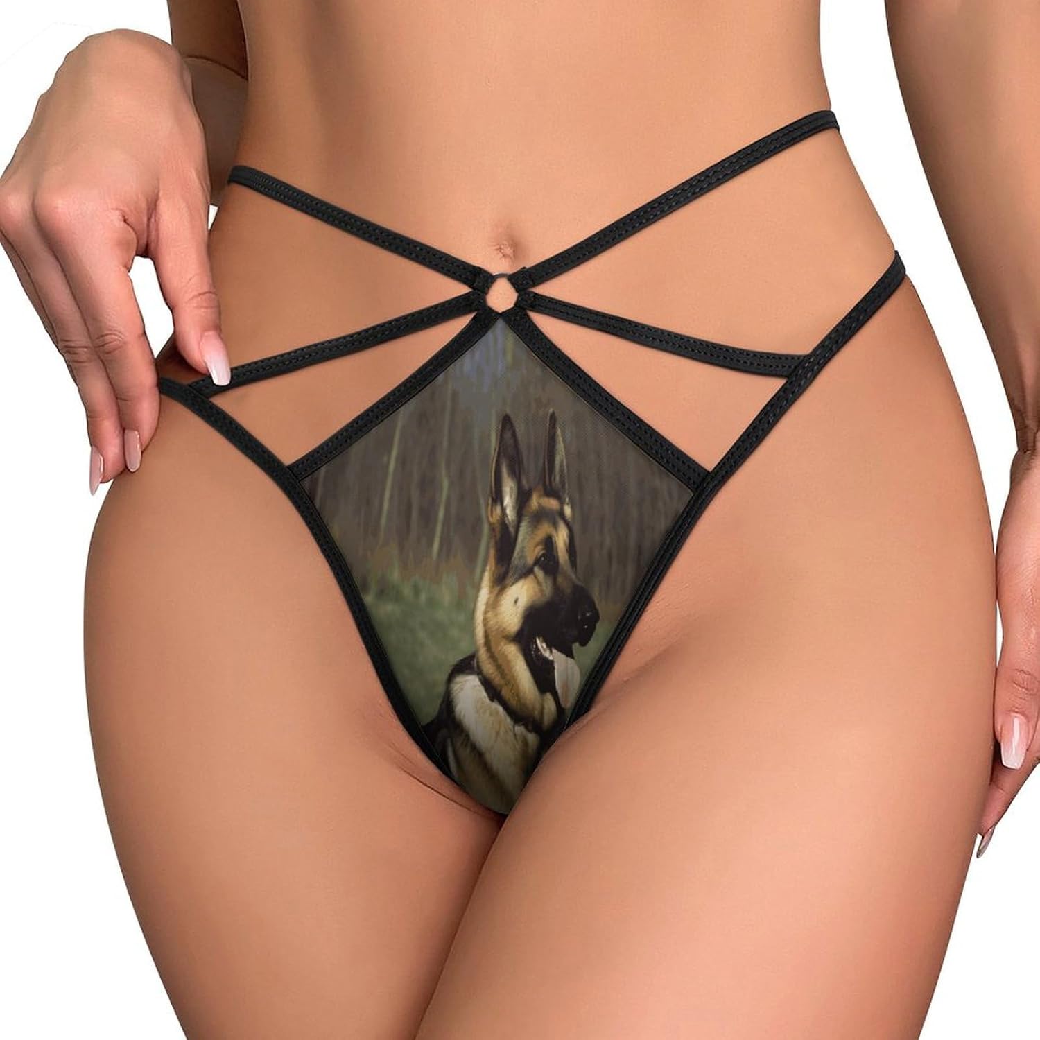 Women's Sexy G-String Thong Panties, Sheer Mesh T-back Underpants | German Shepherd Dog Breathable Stretchy Low Rise Underwear, Comfort Soft No Show Panties for Date Night, 3X-Large