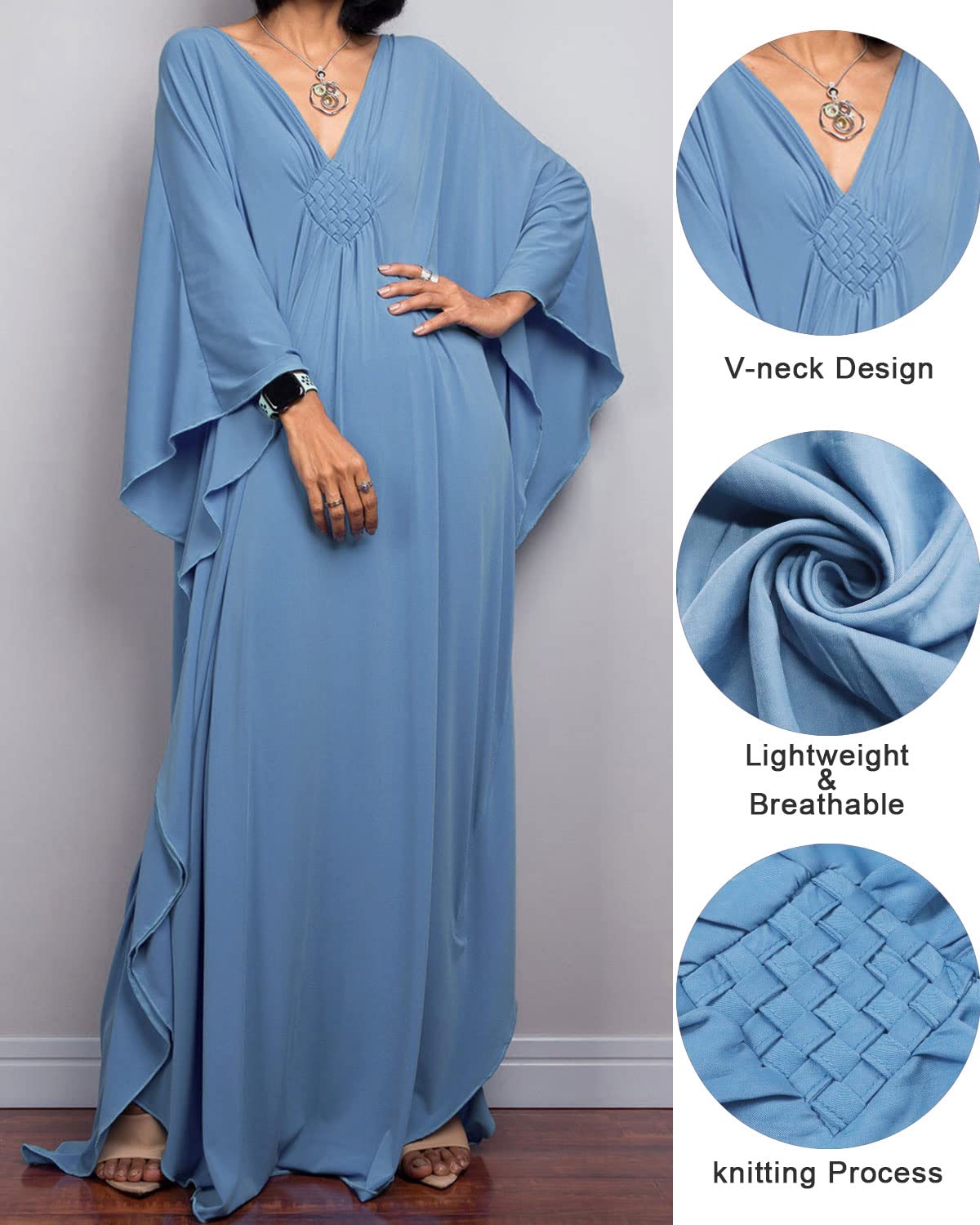 JFAN Caftan Vestido de Playa Mujer Largo Kaftan Vestidos Scollo a V Talla Grande Kimono de Verano Maxi Pareo para Mujer