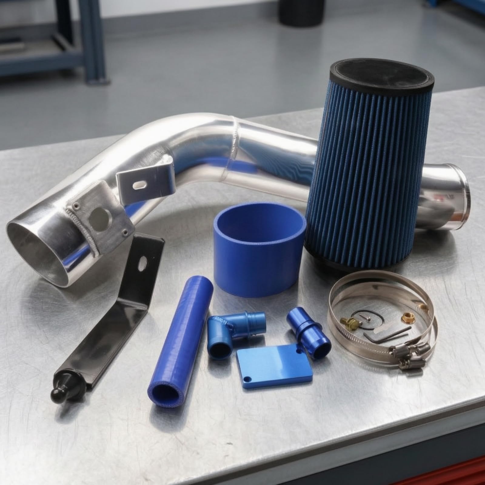 di Aspirazione per Veicolo Kit Ingresso Motore Condotto Bent Alluminio Filtro Pieghettato Fascette Inox Sostituisce Parti Restrittive Adatto per F250