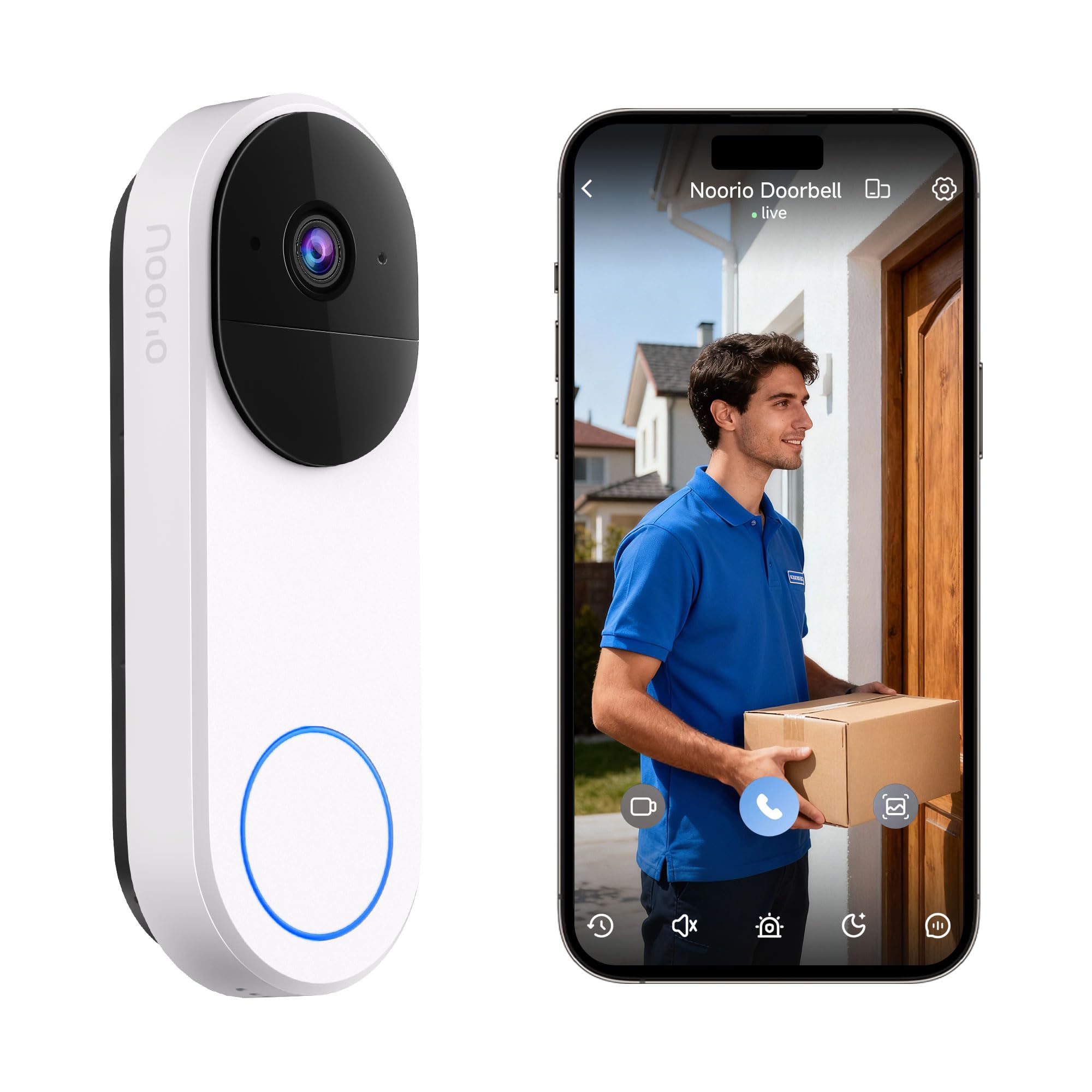 Noorio Doorbell Camera Wireless No Subscription on 16GB Local Storage, Smart Video Doorbell Work with Alexa, Motion and Chime App Alert, Two-Way Talk, IP65 Waterproof, 2K+ Color Night Vision, D110
