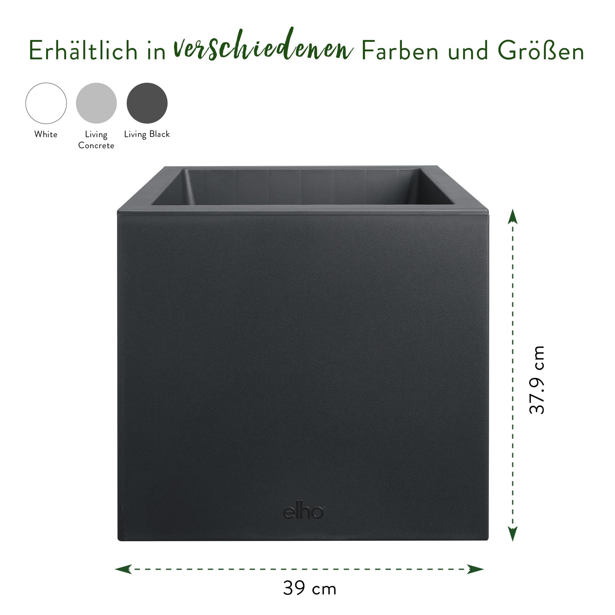 elho Vivo Next Quadrat 40cm - Living Schwarz | L 39 x B 39 x H 37.9 cm | für den Innen- und Außenbereich | 100% recyceltes Plastik