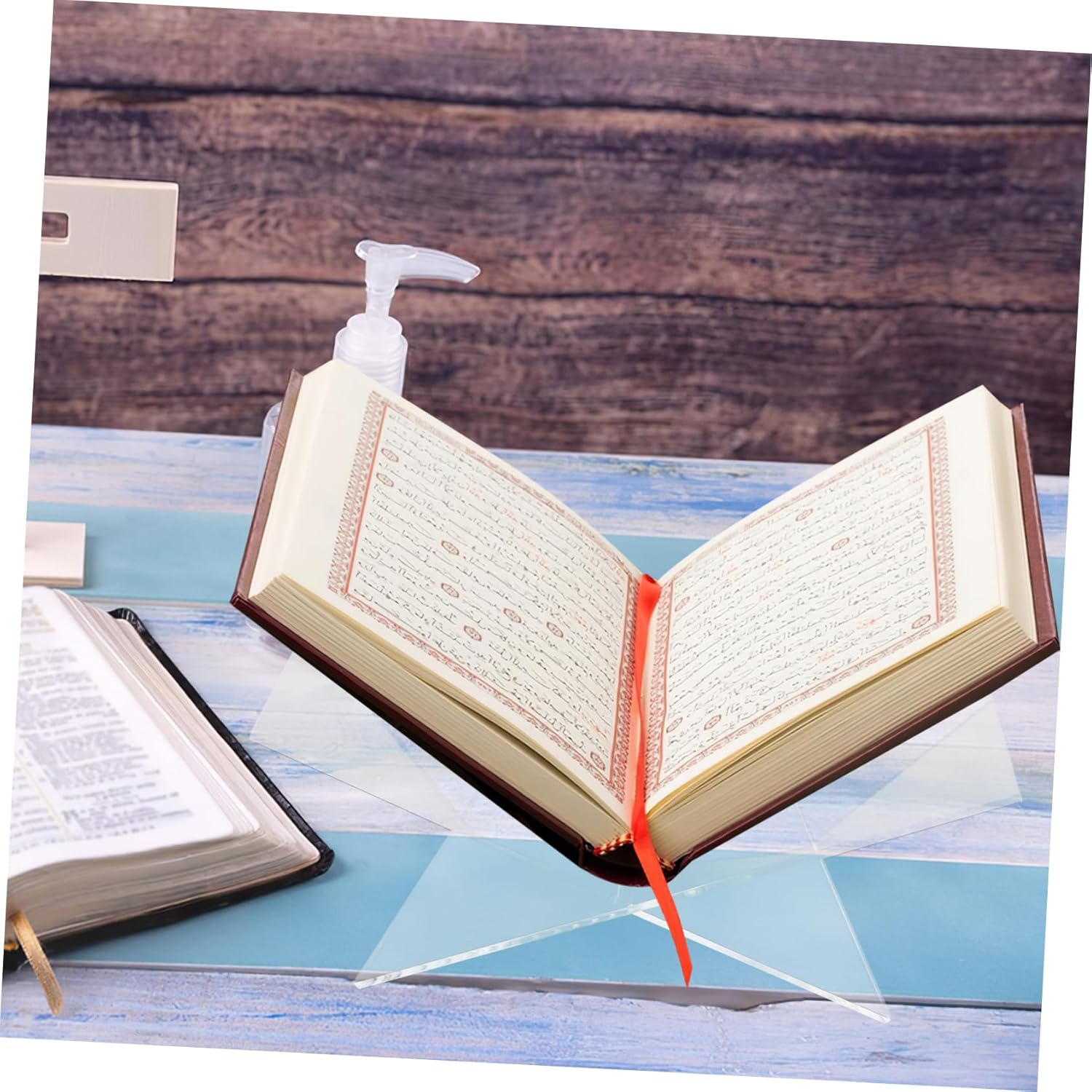 OUNONA Acrylic Book Holder Stand for Cookbooks and Bibles X-Shaped Display Stand Open Design Portable Reading Accessory for Home and Kitchen