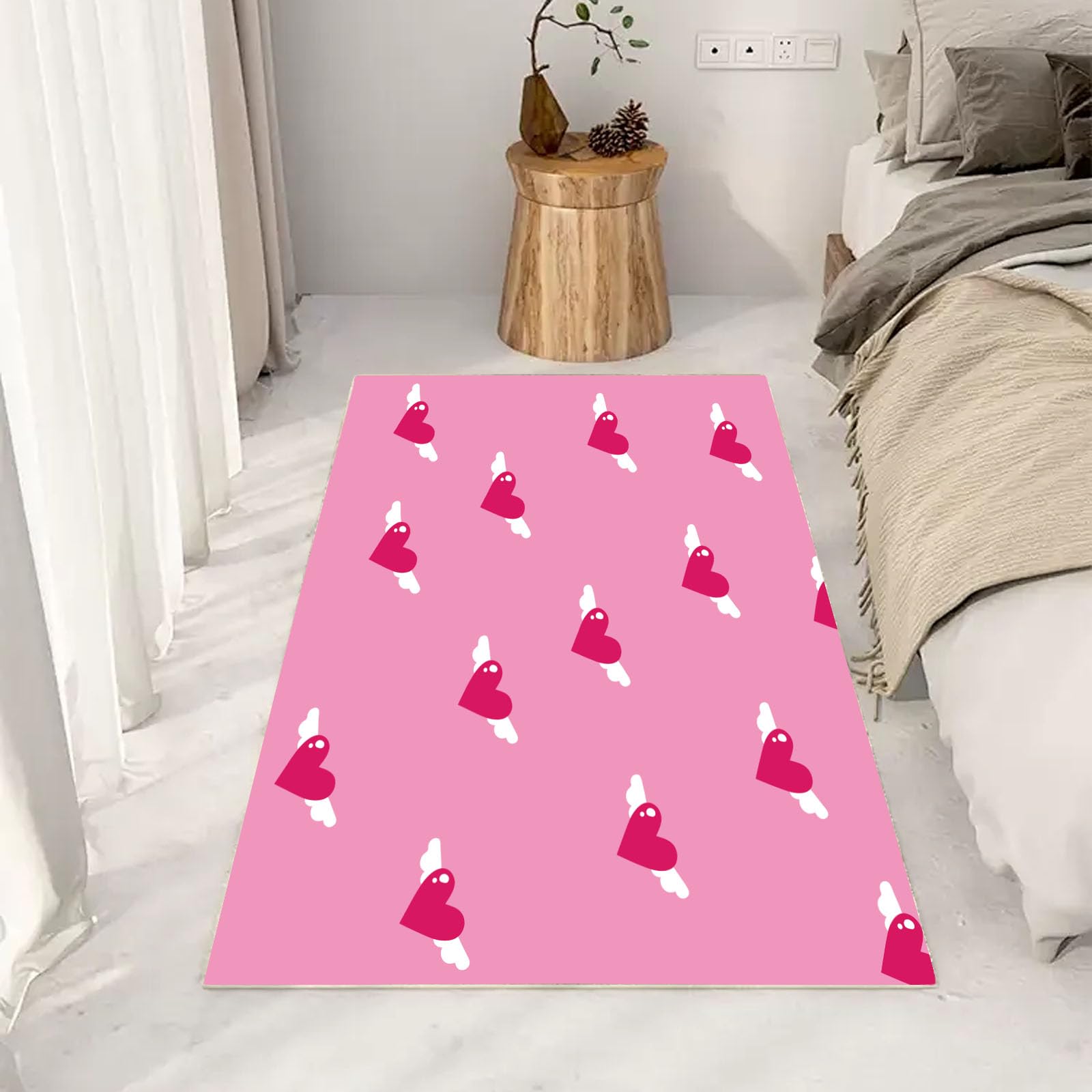 Tapis de salon cœur rose grand format 140x200 lavable et tapis de sol chambre
