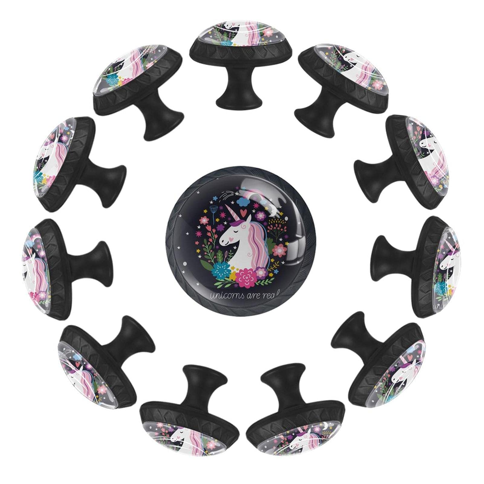 Boutons de tiroir licorne ronds avec étoiles pour décoration de meuble