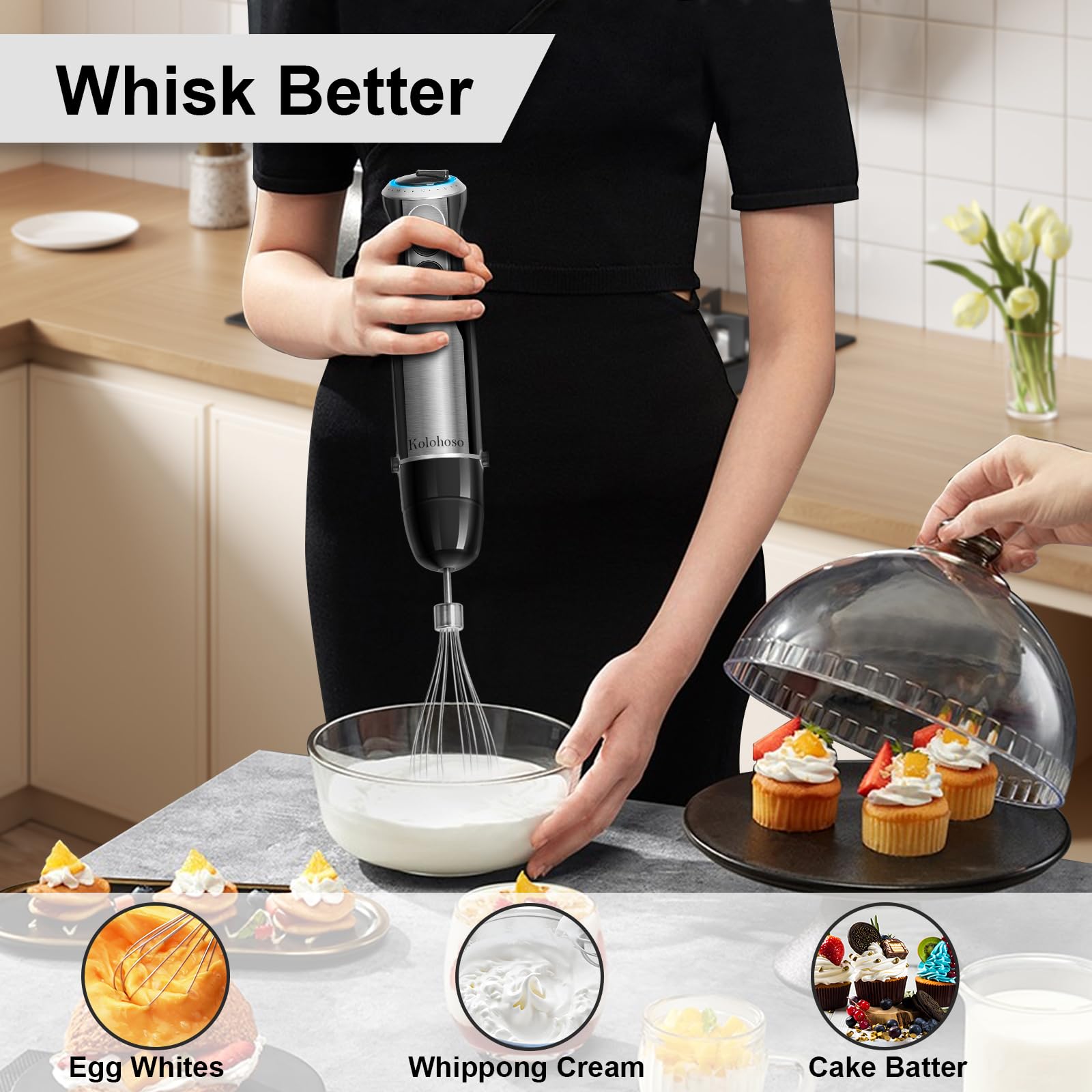 1500W Frullatore a Immersione 4 In 1 Professionale 20 Velocità e TURBO | Mixer Multifunzione in Acciaio Inox 304, Frusta, Tritatutto 500ml e Misurino 600ml, per Smoothie, Zuppe e Salse, Senza BPA