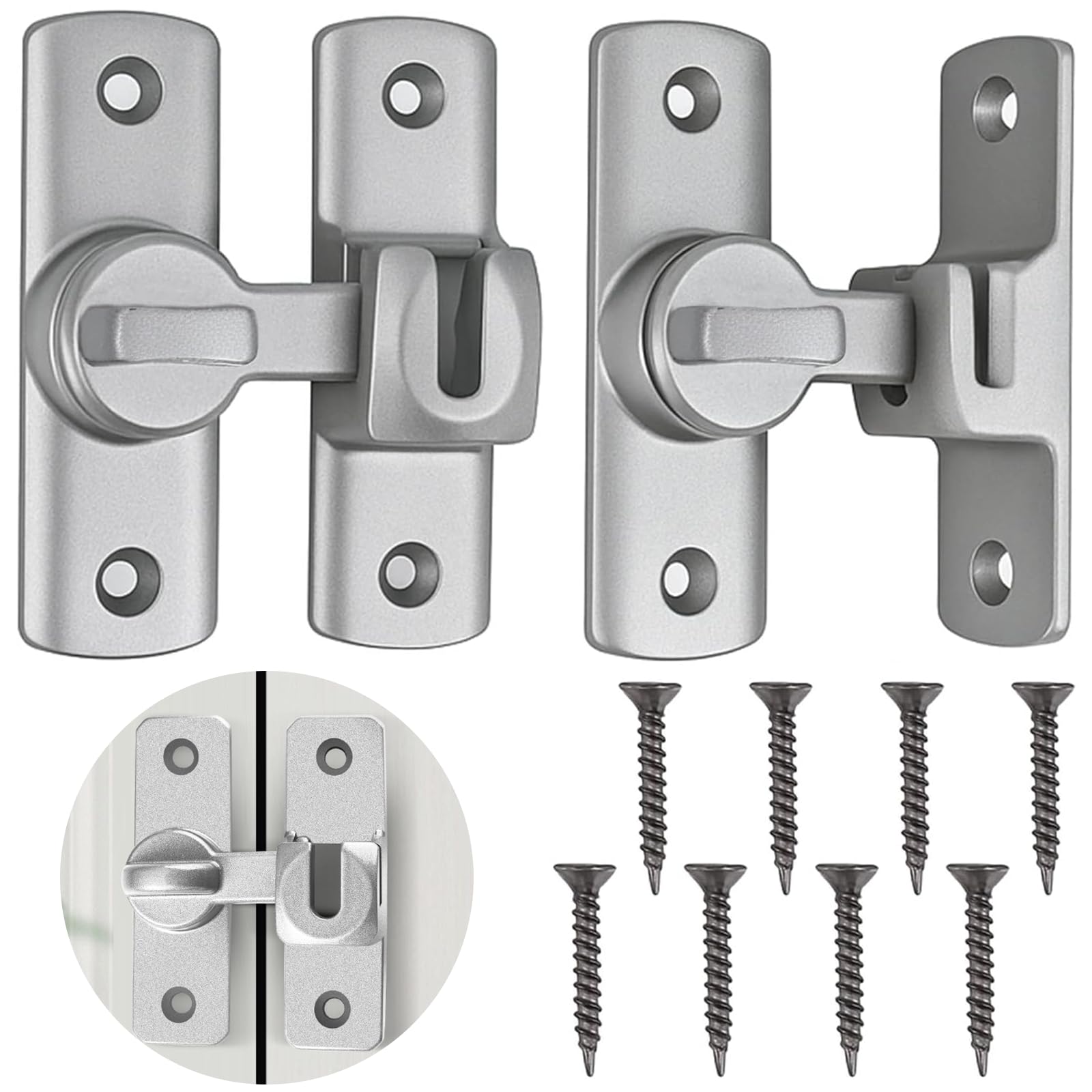 DOJASOHILMI 90/180 Degree Barn Door Latches, Flip Sliding Door Lock for Barn, Inside Door, Windows, Cabinets, Bathroom