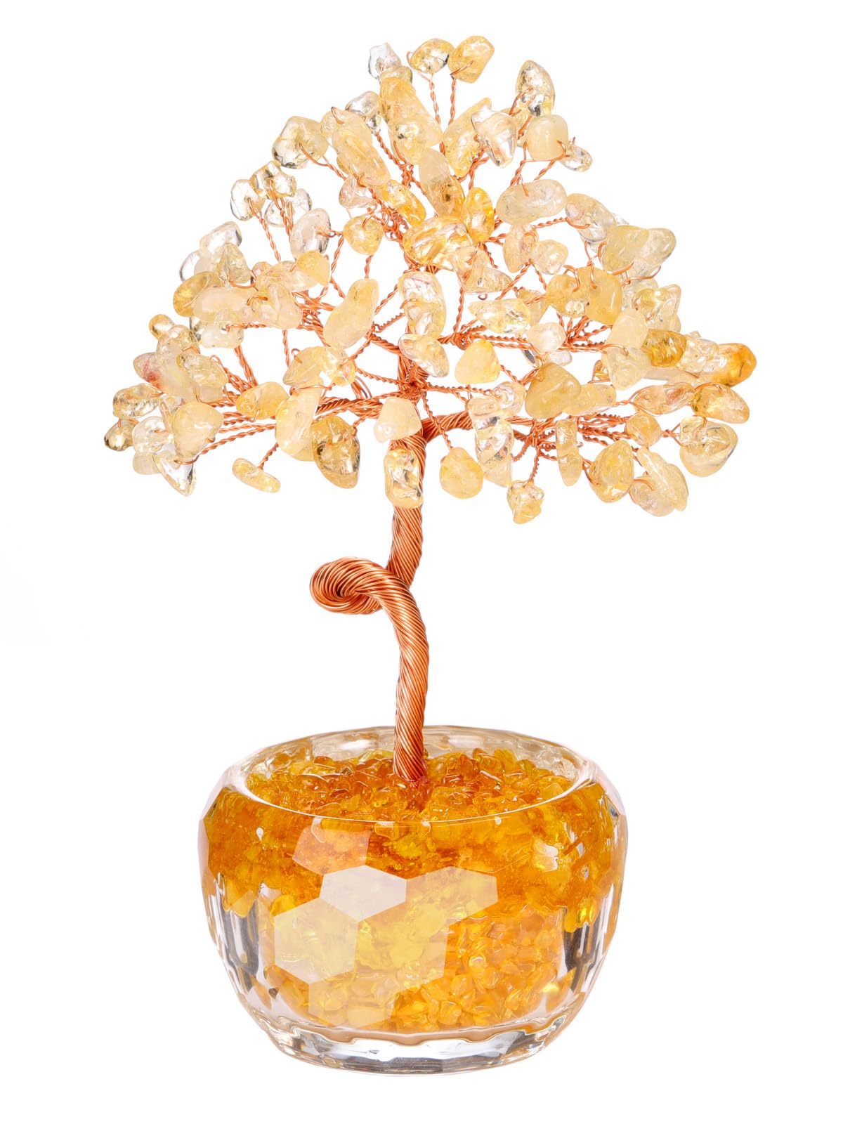 JSDDE Citrine Crystal Tree Healing Crystals Stones Tree with Glass Base Gemstone Tree for Positive Energy Office Decor Fengshui Tree Gift