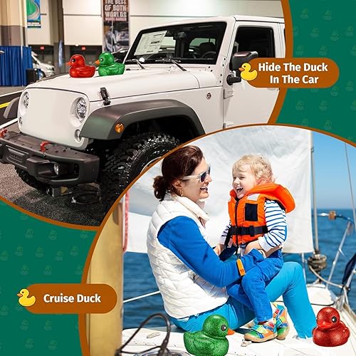 Miniatura 4 de Honoson 2 patos gigantes de goma con purpurina de 6.89 pulgadas, patos grandes de goma gigantes, juguetes de bañera de pato brillante con sonido