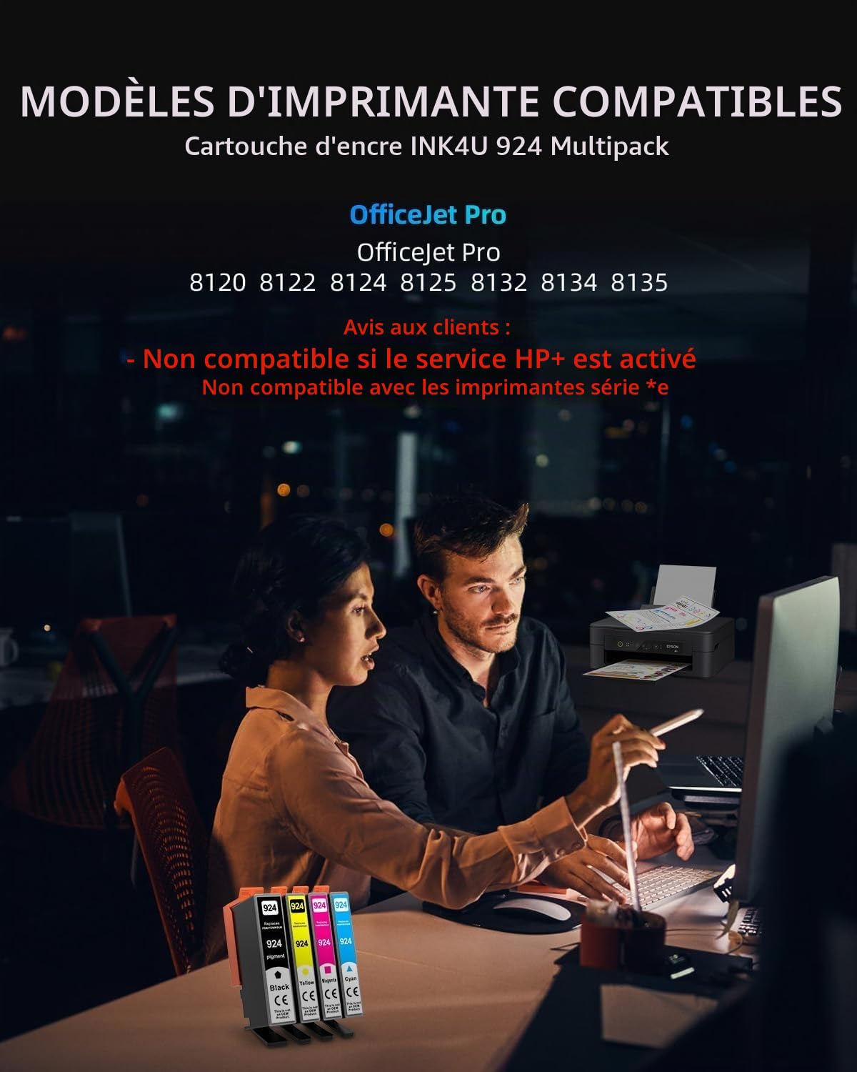 INK4U 924XL Cartouches d'encre Compatibles pour Cartouche Encre HP Office