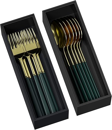 Miniatura 11 de Bandeja organizadora de cajones de cocina, organizador de cajones profundos de bambú apilable para cubiertos grandes, utensilios, cubiertos, cajones