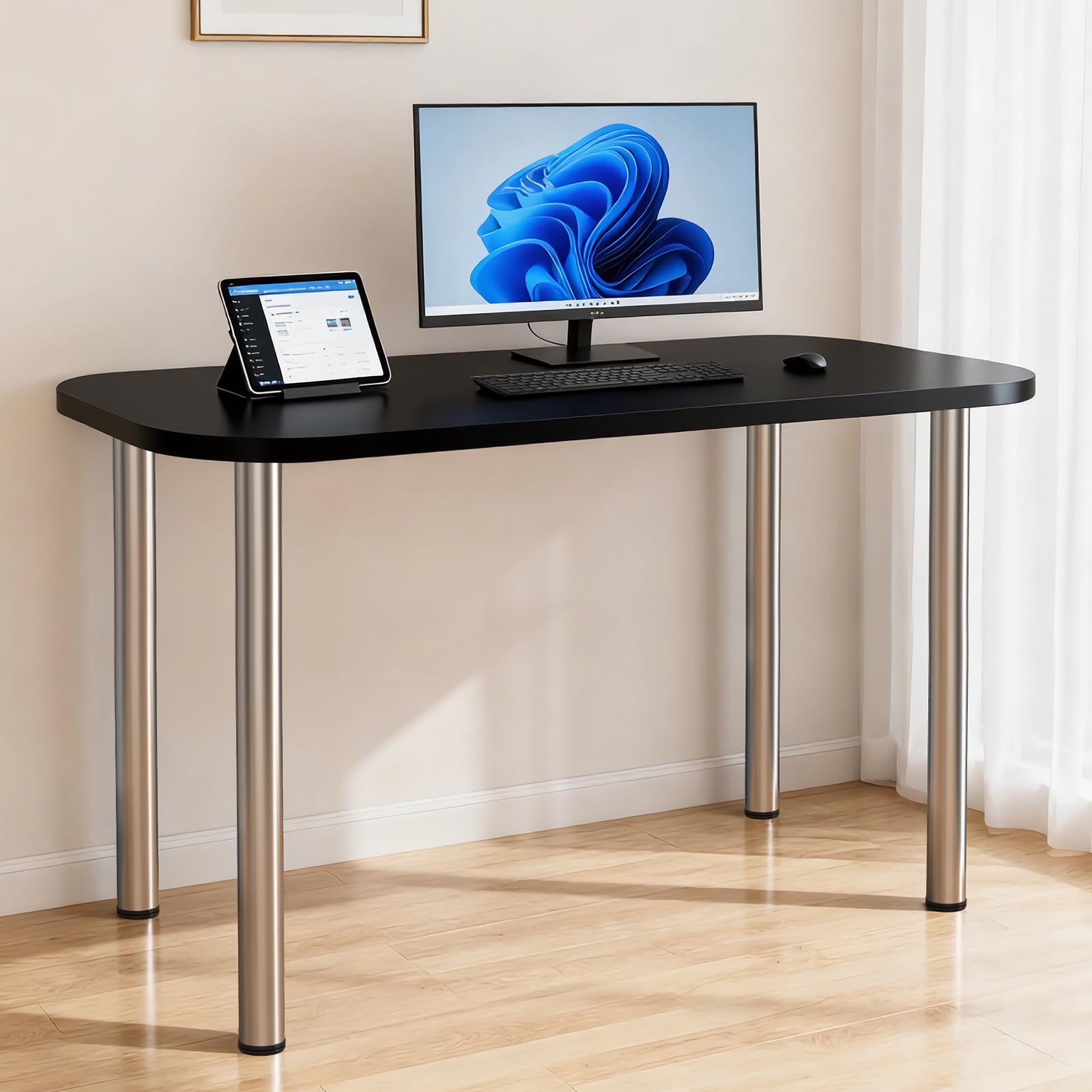 WilTec Juego 4 Patas Pies Acero Inoxidable Níquel Mesa Mueble Adjustable Regulable Altura Ø60mm 1100mm