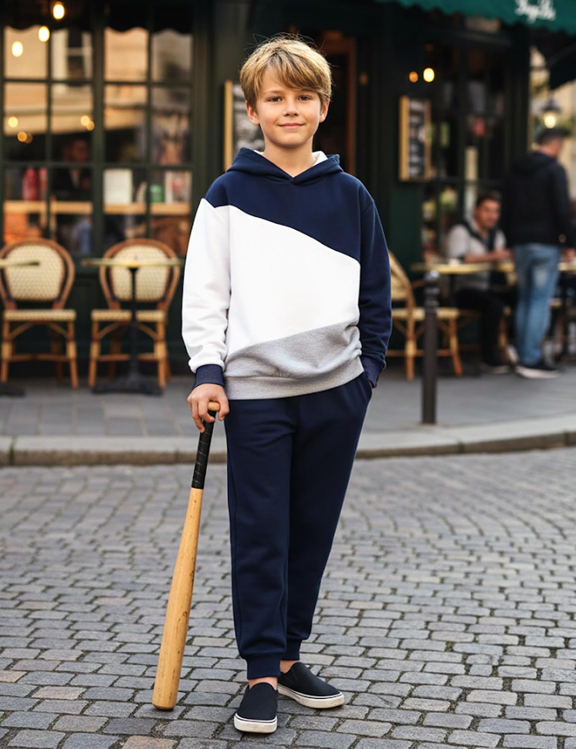 Boys Clothes 2 PCS Fall Winter Outfits Long Sleeve Color Block Hoodie Sweatshirt and Pants Clothes for Boys 6-16Y