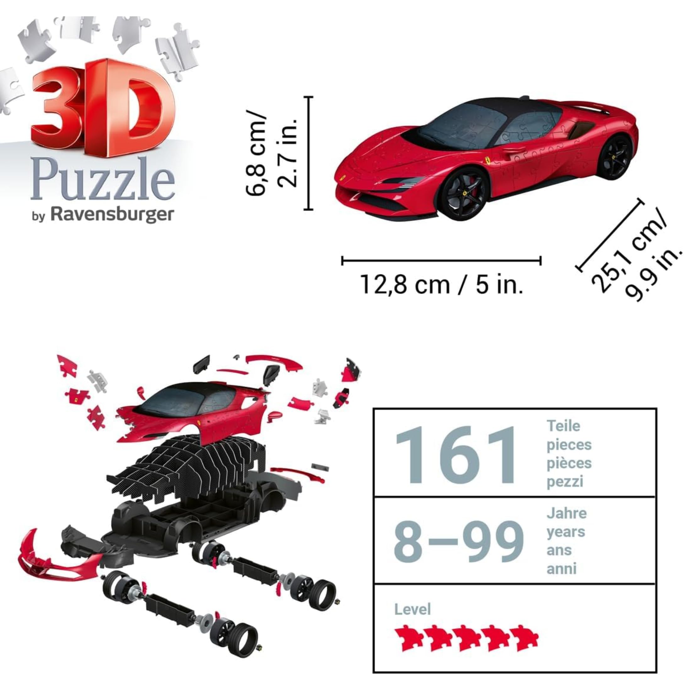 Ravensburger - Puzzle 3D: Ferrari SF90 Stradale, Maqueta de Coche para Construir, Puzzle Adultos y Niños 8 años o más, 108 piezas