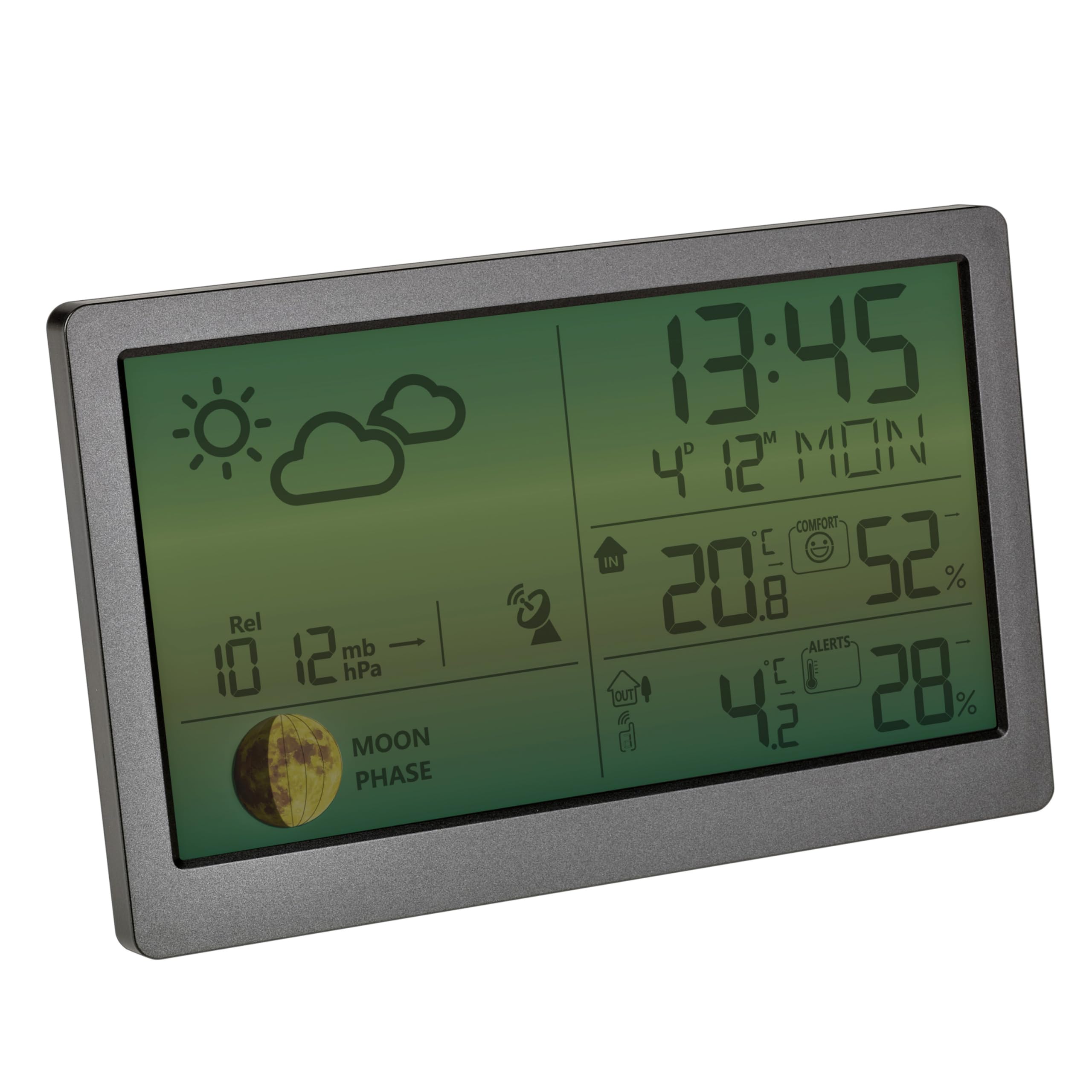 TFA Dostmann stazione meteo digitale con sensore esterno e display a colori LUNA Sky, 35.1169, misuratore di temperatura e umidità, fasi lunari, allarme temperatura esterna, grigio