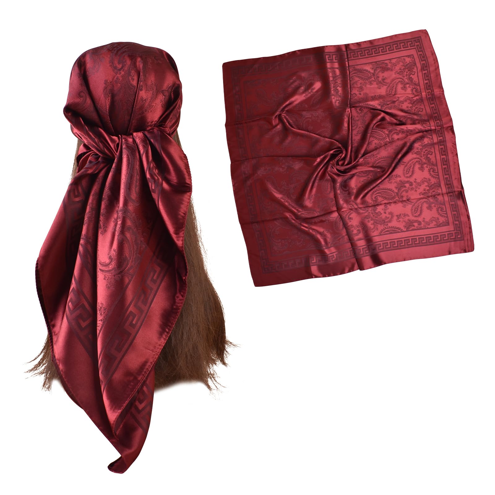 EIysee 35x35 Inch Head Scarf for Women Silk Like Neck Scarf Hair Sleeping Wraps Satin Silk Scarfs for Women (Wine red)