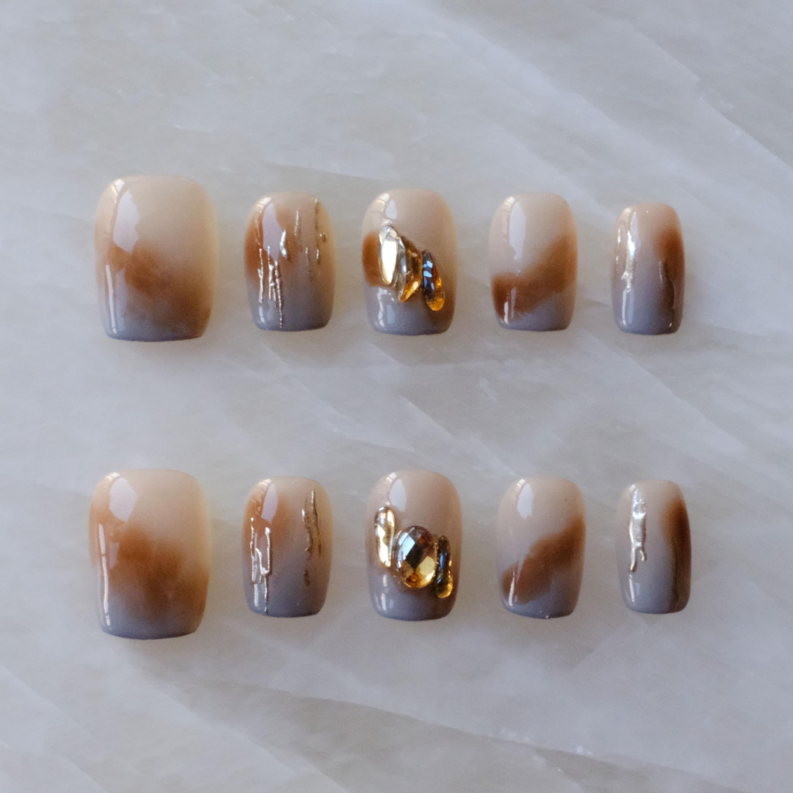 [GLORS] Purely Handmade Press On Nails | Mist Forest - Gradient High-end Elegant Wearable Fake False Nails | Salon Quality in Short Square 10 pieces (