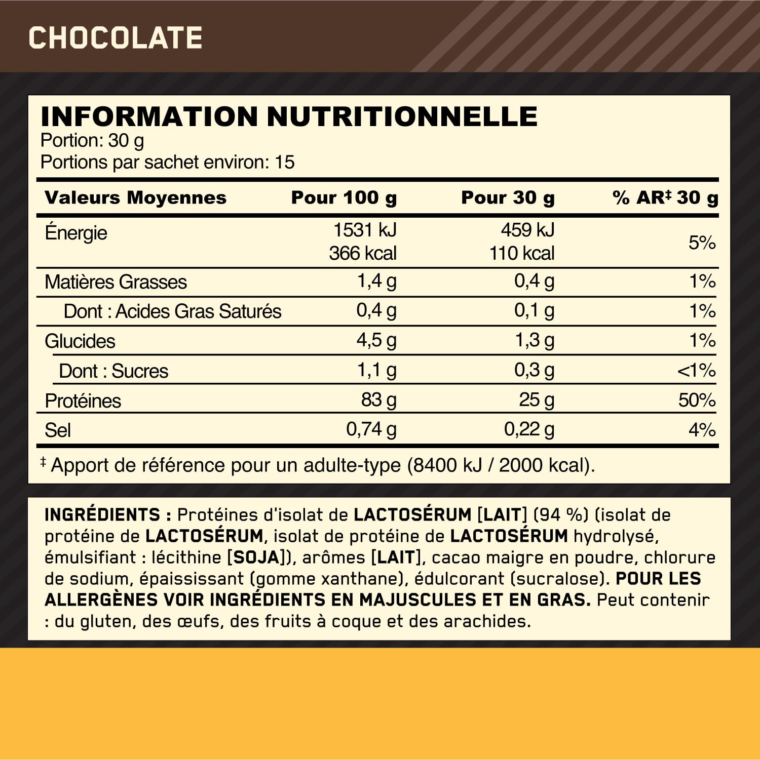 Optimum Nutrition Gold Standard 100% Isolat de Protéine de Whey en Poudre, Goût Chocolat, 450g, 15 Doses