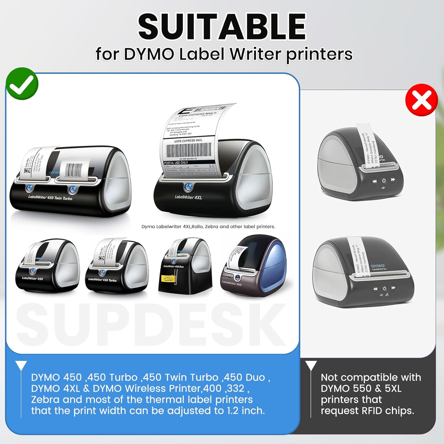 Compatible for DYMO 30334 (2-1/4"x1-1/4) Address Barcode White Thermal Labels Work with LabelWriter 4XL Printer 12 Roll 4200 Labels NOT Fit 5XL - Image 2