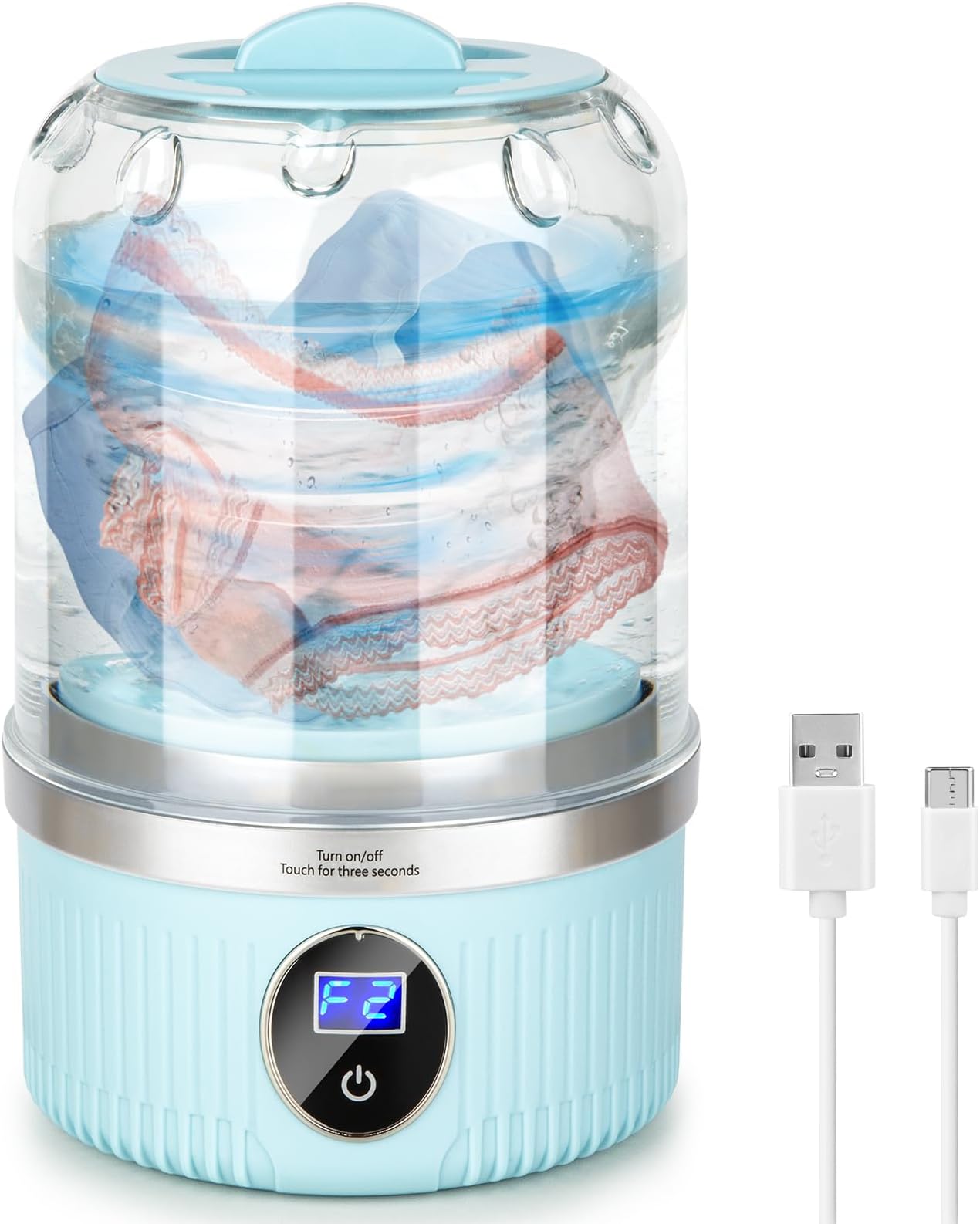 Underwear Washing Machine | Mini Portable Washing Machine with Rechargeable 3000mAh | Compact Deep Cleans Underwear, Baby Clothes | Ultra-Lightweight for Apartment, Dorm, RV, Travel & Hotel Use (Blue)