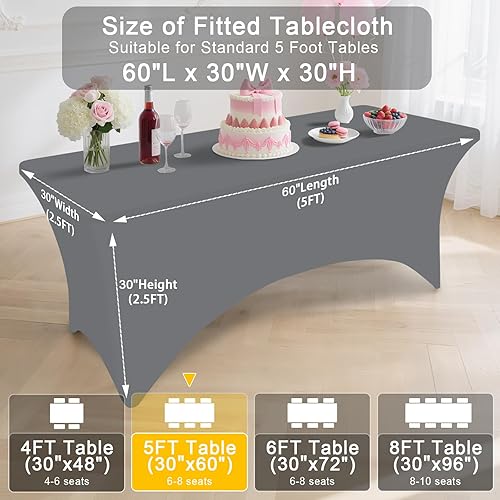 Miniatura 207 de Smiry Paquete de 2 manteles de elastano de 6 pies, elásticos ajustables, lavables y sin arrugas, rectangulares para mesa de patio, para exteriores,