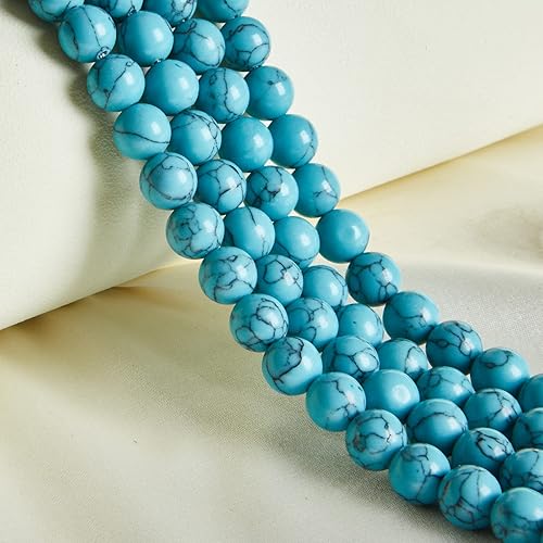 Miniatura 3 de 100 cuentas de turquesa azul de 0.394 pulgadas (0.394 in) cuentas de piedras preciosas naturales redondas sueltas para manualidades y fabricación de