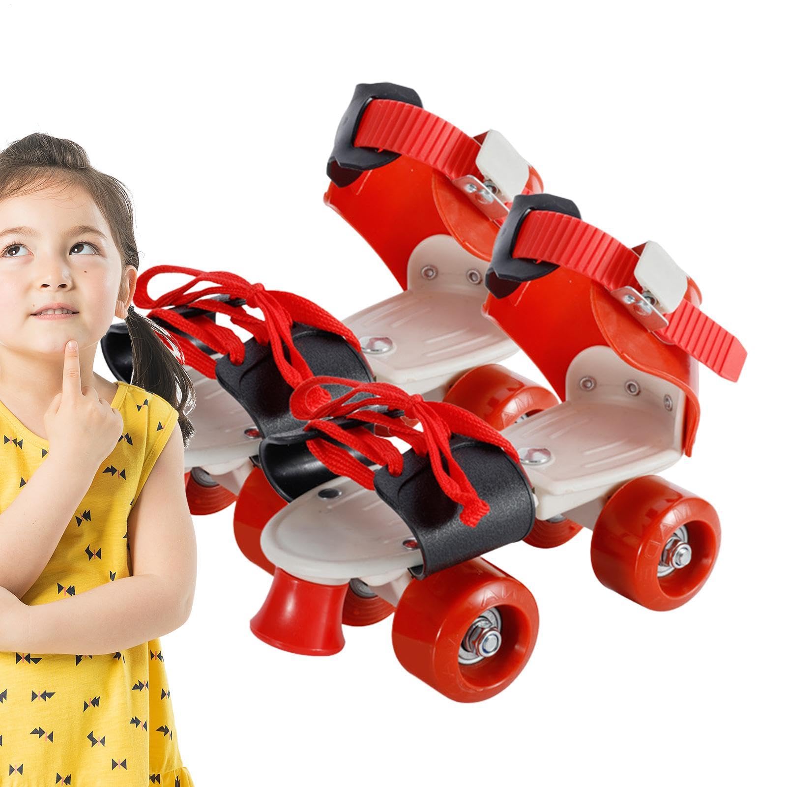Pattini a quattro ruote - Pattini a rotelle regolabili con luci a LED | Pattini con cinghie regolabili, durevoli e confortevoli, con 4 ruote per bambini, adulti e principianti, pattinaggio interno e