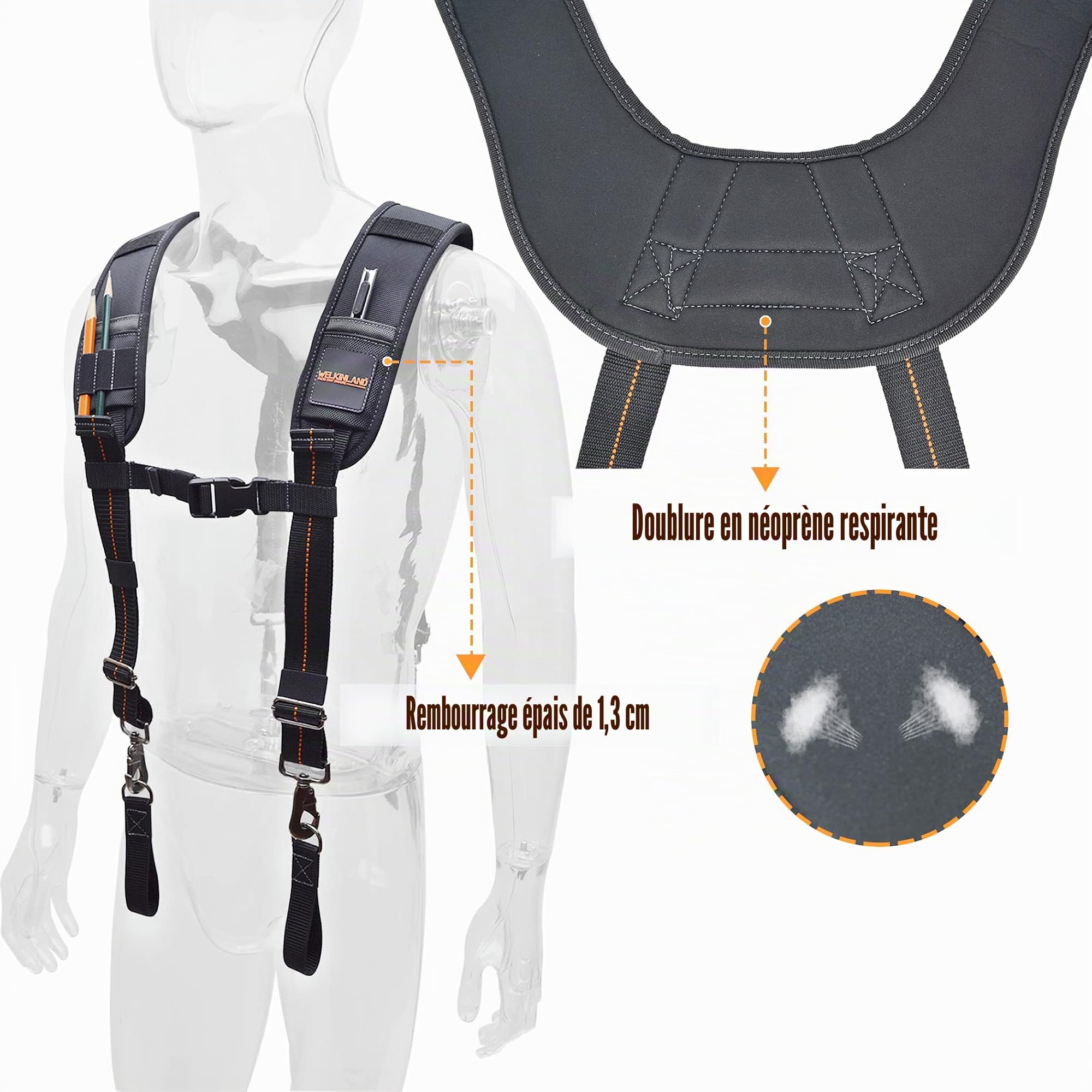 WELKINLAND Bretelles de ceinture à outils pour homme, bretelles de sac à ongles, sac à outils, bretelles de charpentier